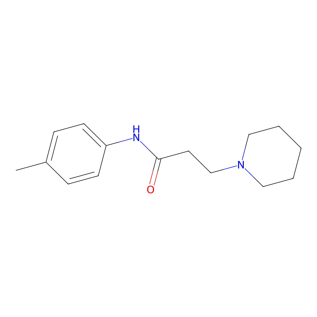 1-Piperidinepropanamide, N-(4-methylphenyl)- molecular structure, CAS 23656-68-0