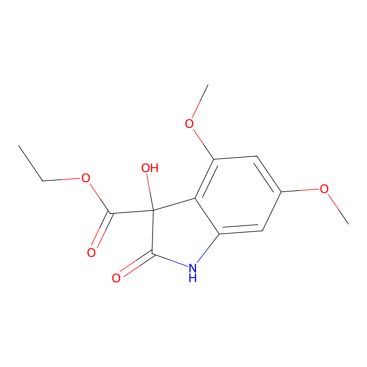 Ethyl 3-hydroxy-4,6-dimethoxy-2-oxo-2,3-dihydro-1H-indole-3-carboxylate molecular structure, CAS 23659-85-0