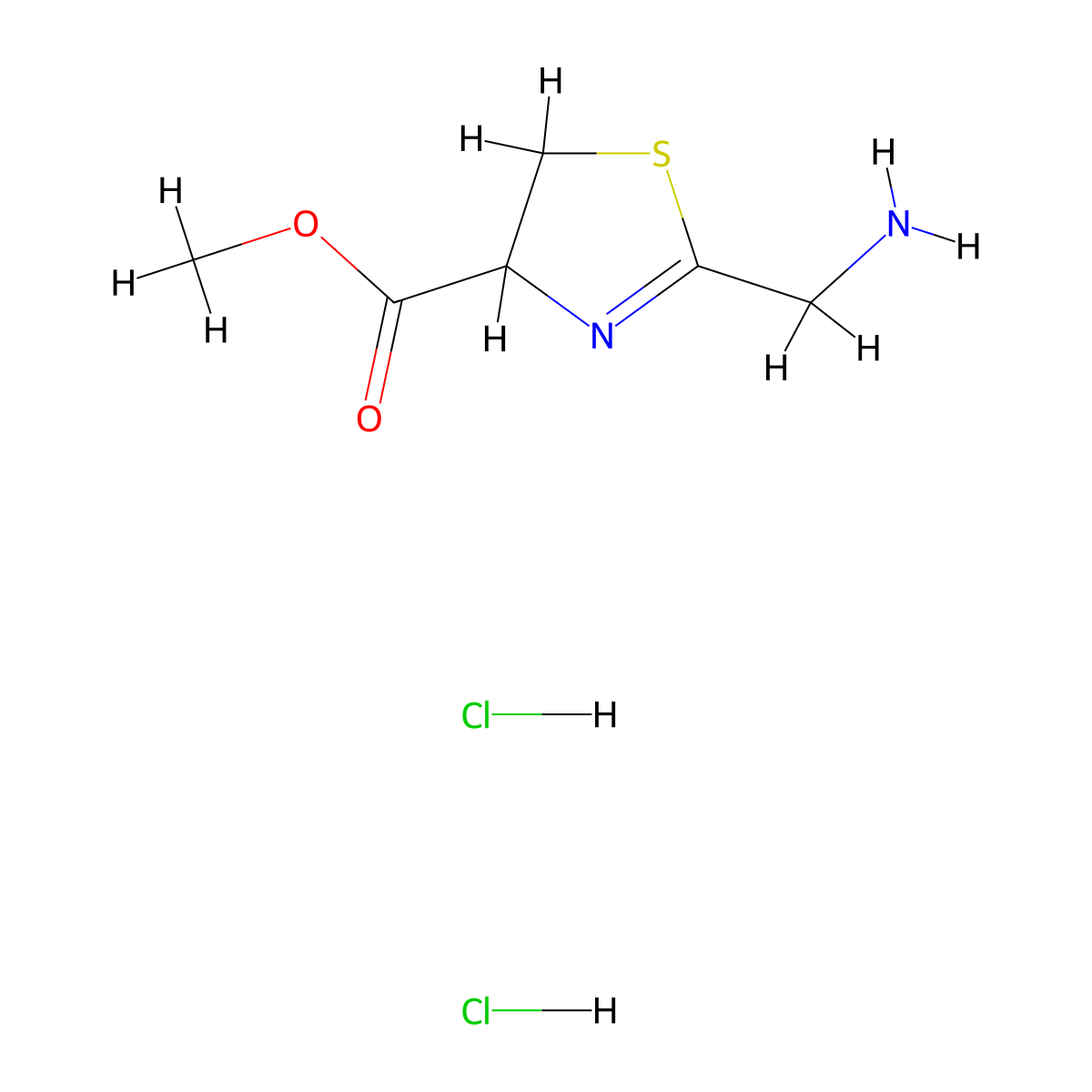 Methyl 2-(aminomethyl)-4,5-dihydro-1,3-thiazole-4-carboxylate dihydrochloride molecular structure, CAS 2366202-02-8