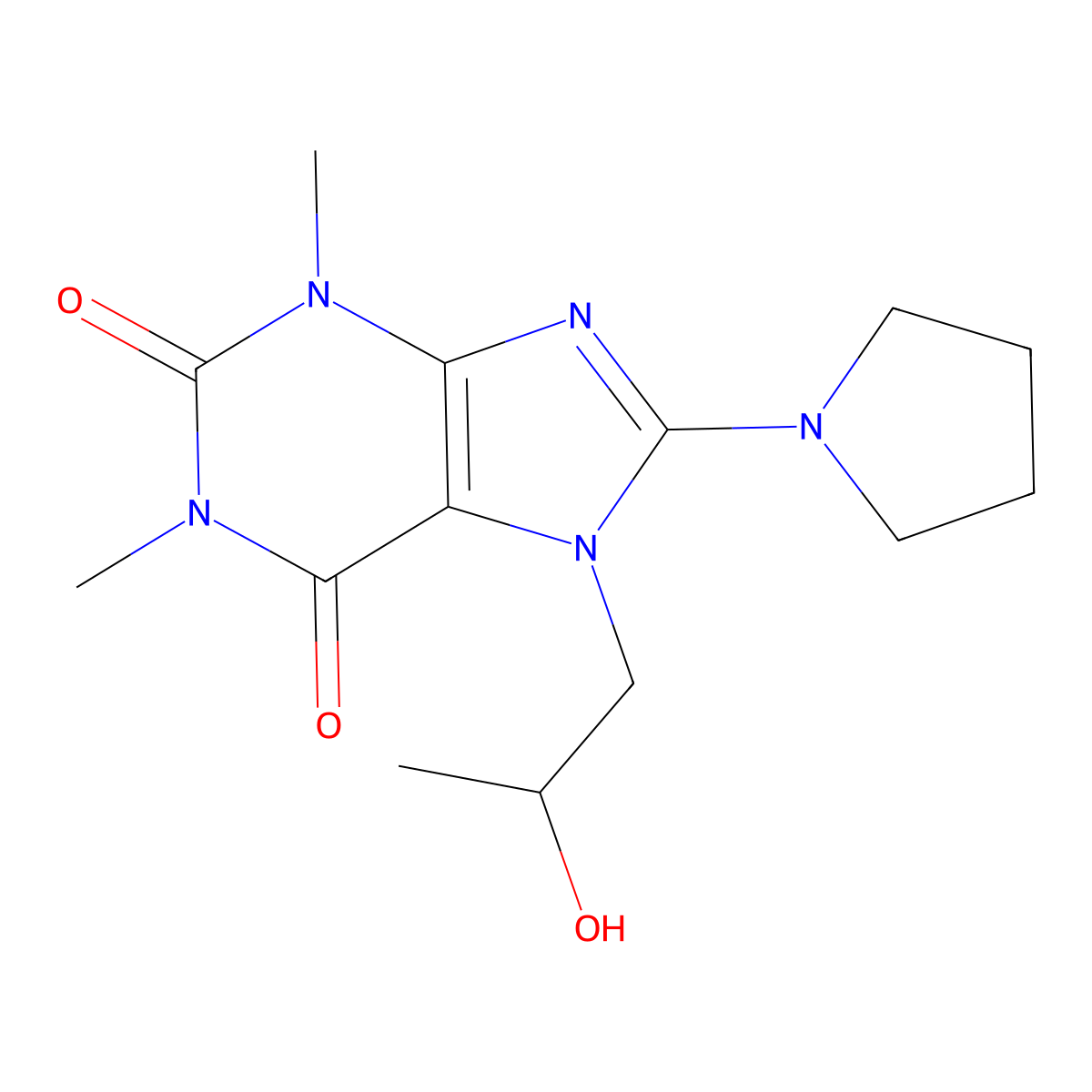 7-(2-Hydroxypropyl)-1,3-dimethyl-8-pyrrolidin-1-ylpurine-2,6-dione molecular structure, CAS 23663-16-3