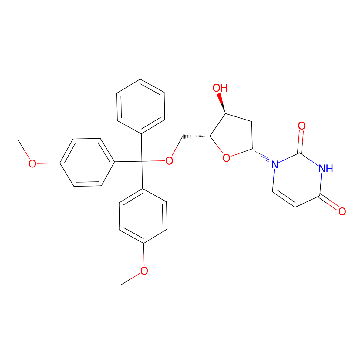 5'-O-(bis(4-methoxyphenyl)benzyl)-2'-deoxyuridine molecular structure, CAS 23669-79-6