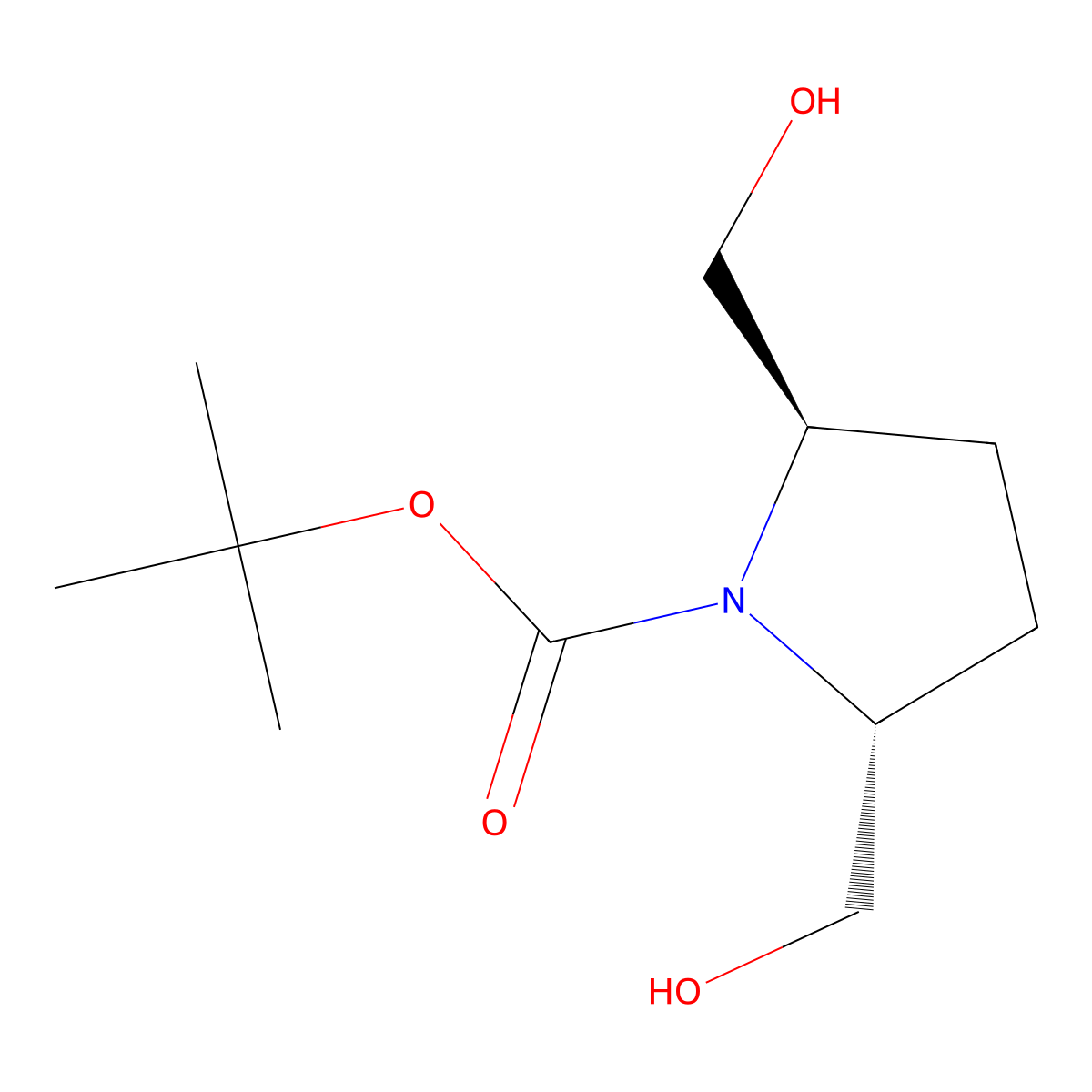 rac-tert-butyl (2R,5R)-2,5-bis(hydroxymethyl)pyrrolidine-1-carboxylate, trans molecular structure, CAS 2366968-48-9