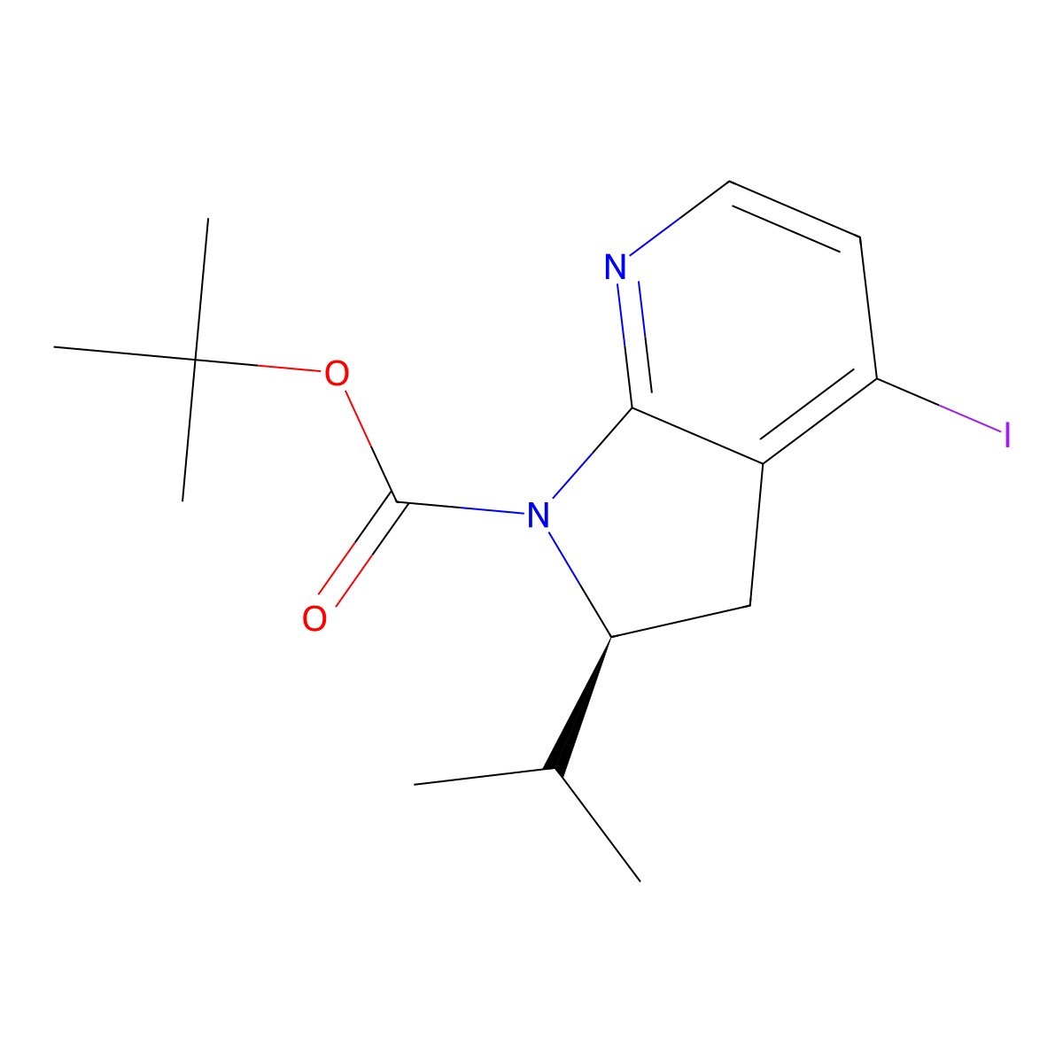 tert-Butyl (2S)-4-iodo-2-isopropyl-2,3-dihydropyrrolo[2,3-b]pyridine-1-carboxylate molecular structure, CAS 2366997-14-8