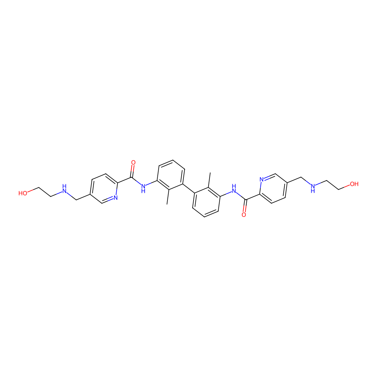 N,N'-(2,2'-Dimethyl-[1,1'-biphenyl]-3,3'-diyl)bis(5-(((2-hydroxyethyl)amino)methyl)picolinamide) molecular structure, CAS 2368182-63-0
