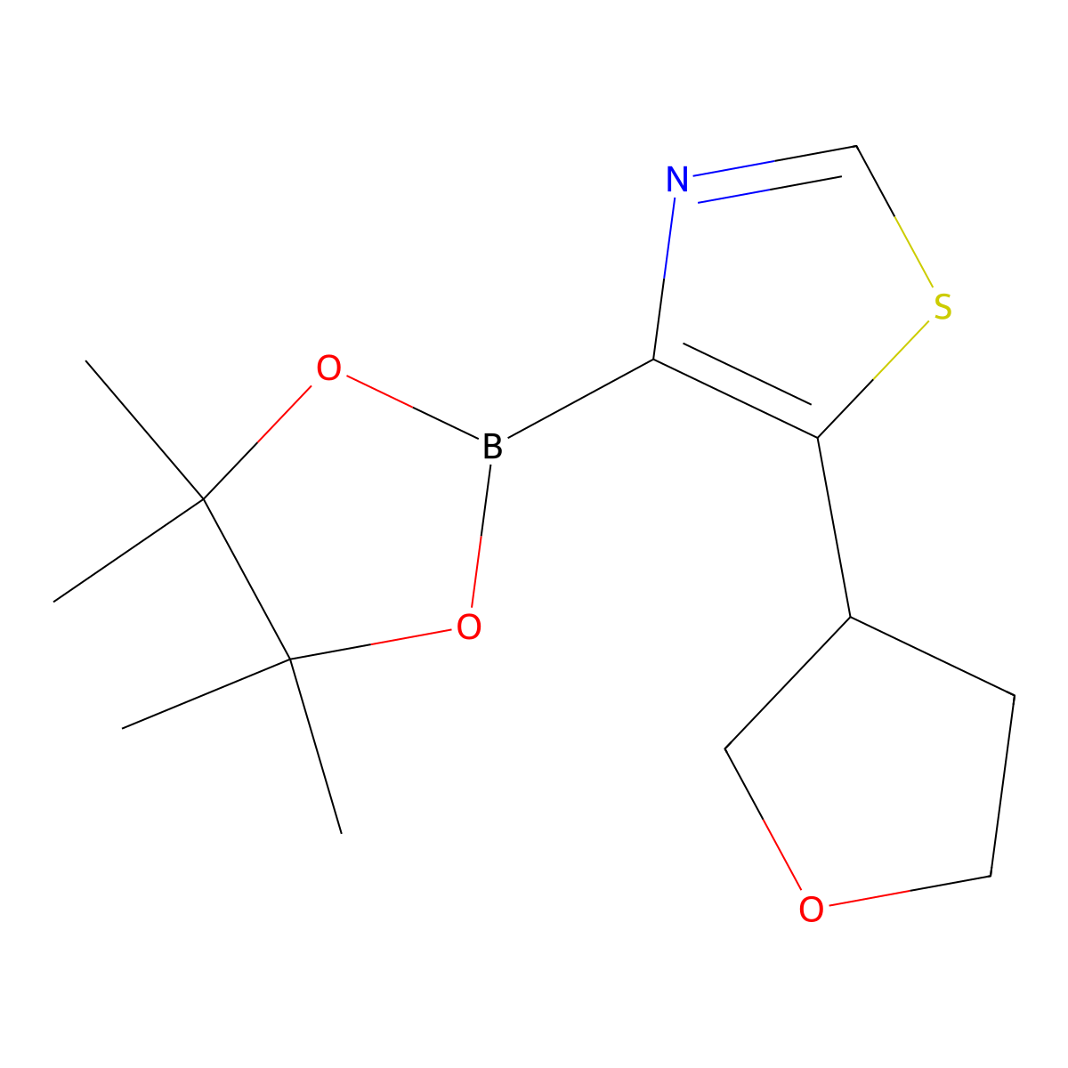 5-(Tetrahydrofuran-3-yl)thiazole-4-boronic acid pinacol ester molecular structure, CAS 2368225-12-9