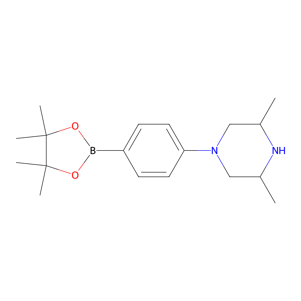 3,5-Dimethyl-1-(4-(4,4,5,5-tetramethyl-1,3,2-dioxaborolan-2-yl)phenyl)piperazine molecular structure, CAS 2368225-23-2