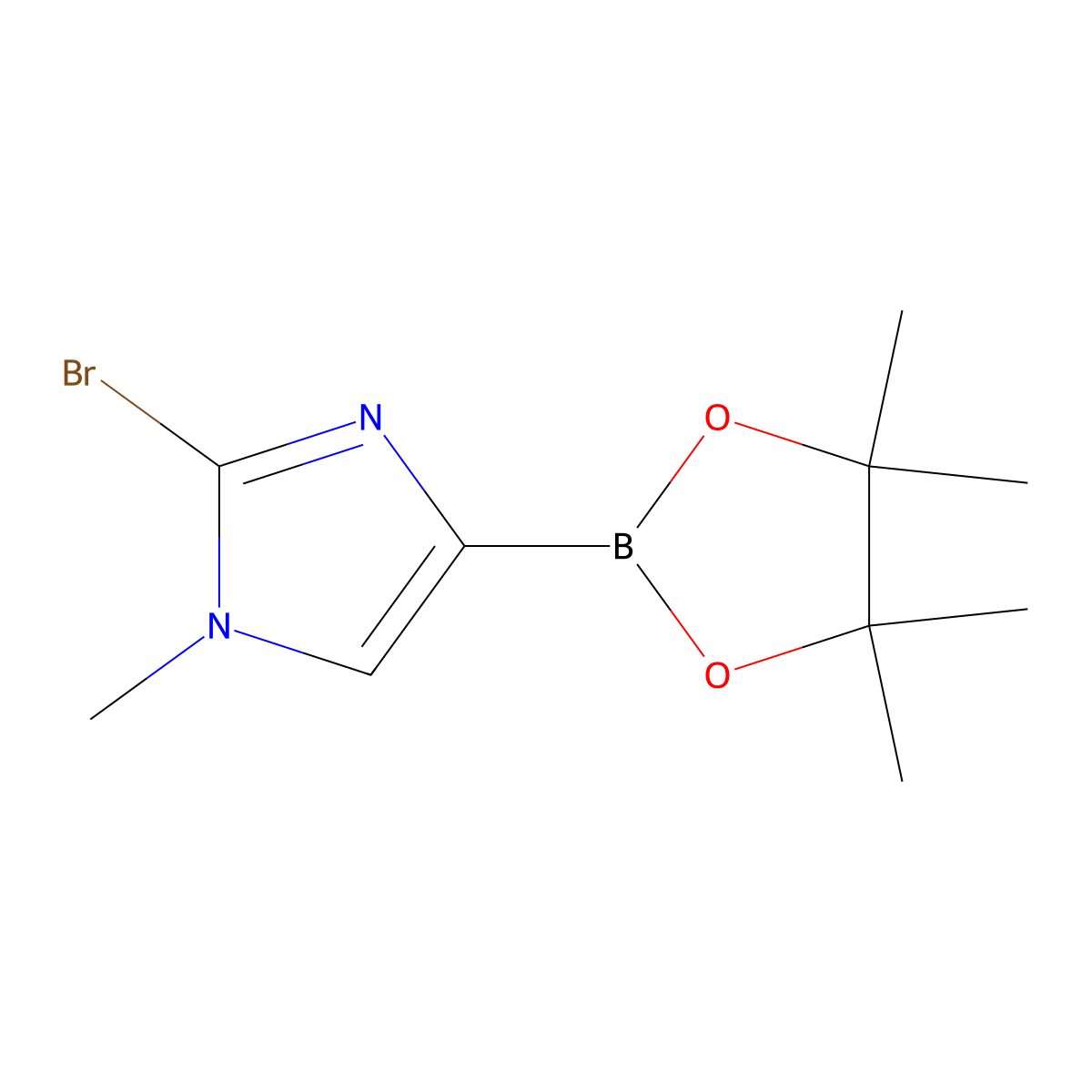 2-bromo-1-methyl-4-(4,4,5,5-tetramethyl-1,3,2-dioxaborolan-2-yl)-1H-imidazole molecular structure, CAS 2368225-24-3
