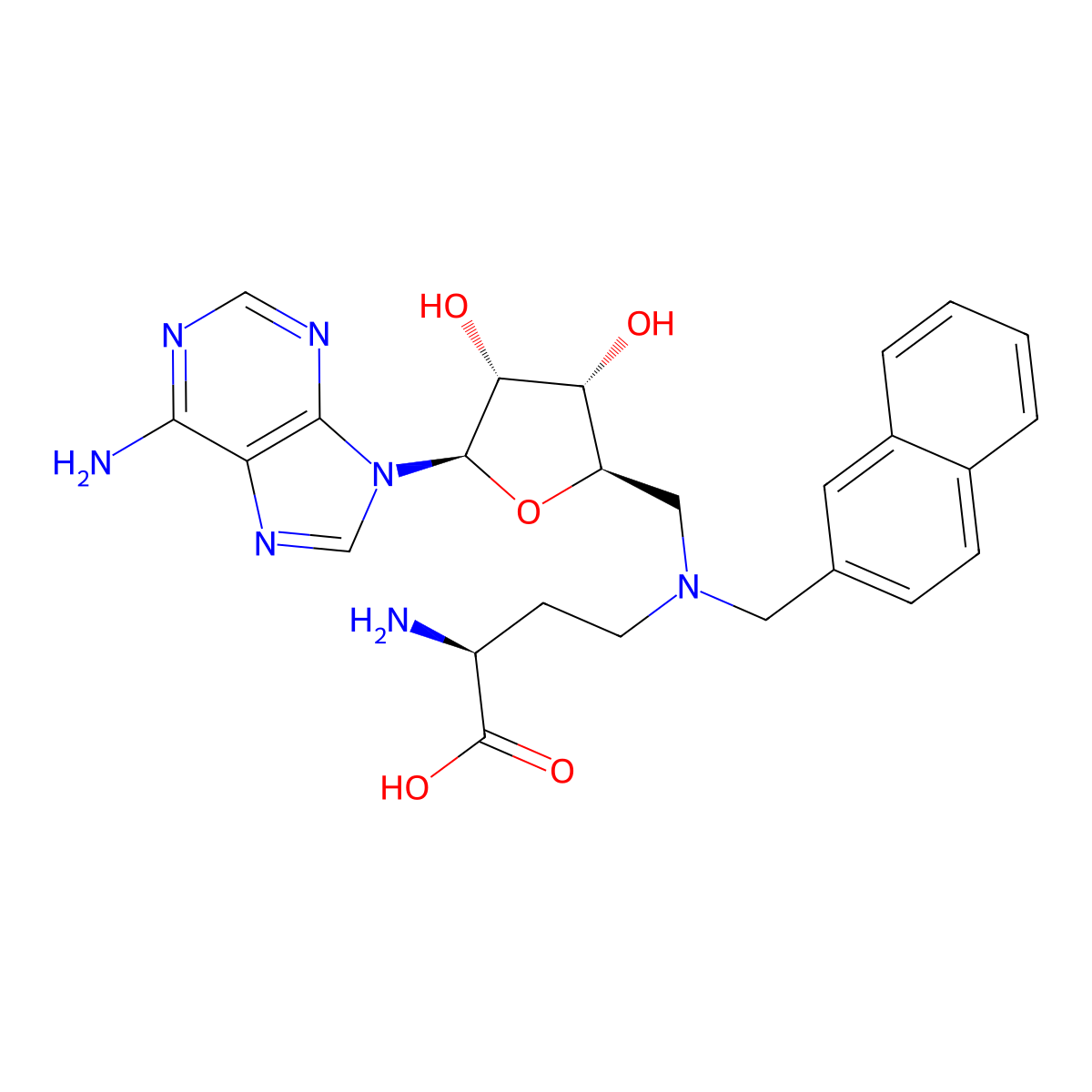 (S)-2-amino-4-((((2R,3S,4R,5R)-5-(6-amino-9H-purin-9-yl)-3,4-dihydroxytetrahydrofuran-2-yl)methyl)(naphthalen-2-ylmethyl)amino)butanoic acid molecular structure, CAS 2368247-39-4