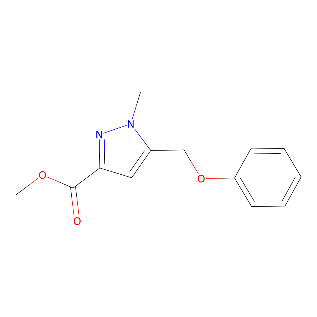 1-Methyl-5-phenoxymethyl-1H-pyrazole-3-carboxylic acid methyl ester molecular structure, CAS 2368871-07-0