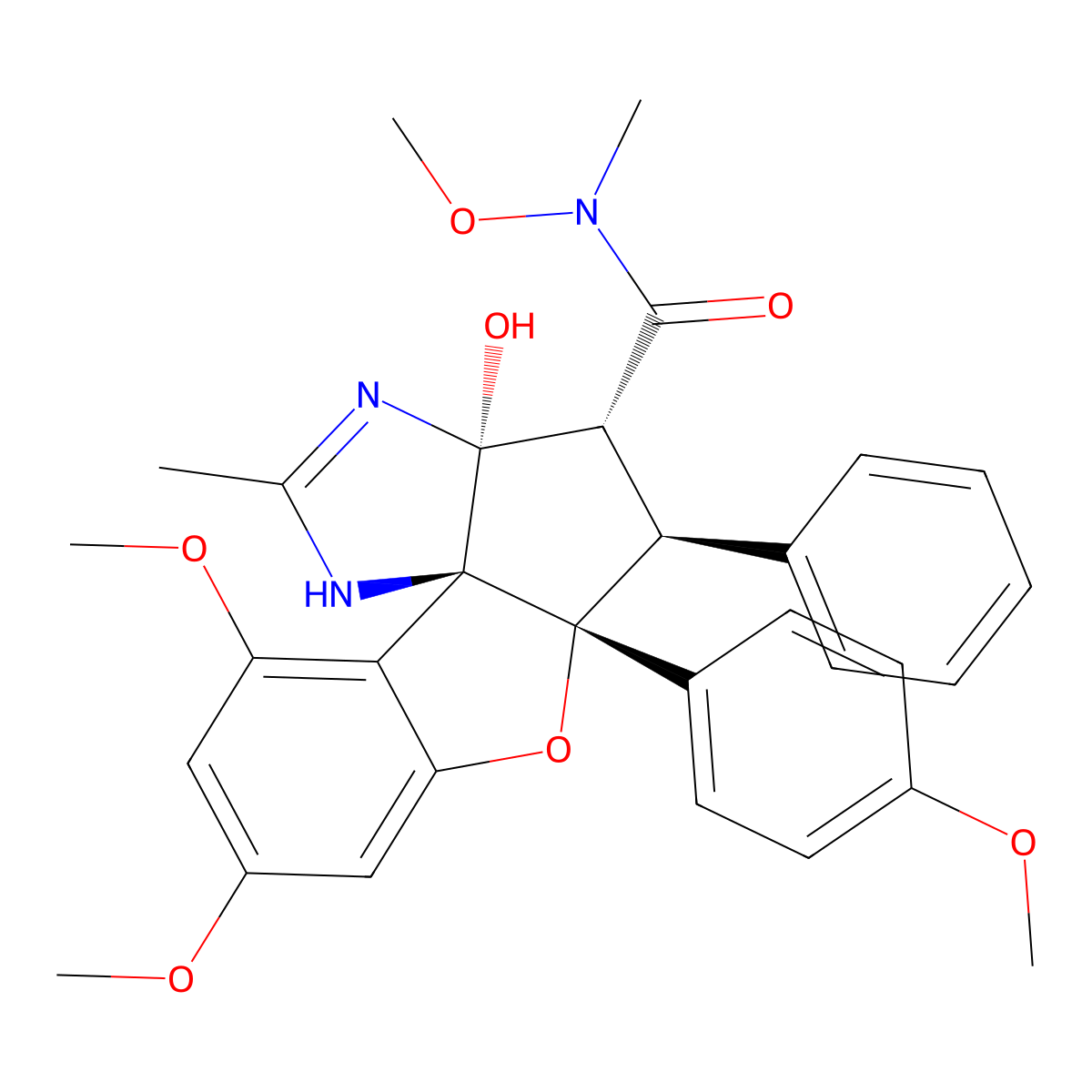 (1R,9R,10S,11R,12R)-12-hydroxy-N,3,5-trimethoxy-9-(4-methoxyphenyl)-N,14-dimethyl-10-phenyl-8-oxa-13,15-diazatetracyclo[7.6.0.01,12.02,7]pentadeca-2(7),3,5,14-tetraene-11-carboxamide molecular structure, CAS 2368900-35-8