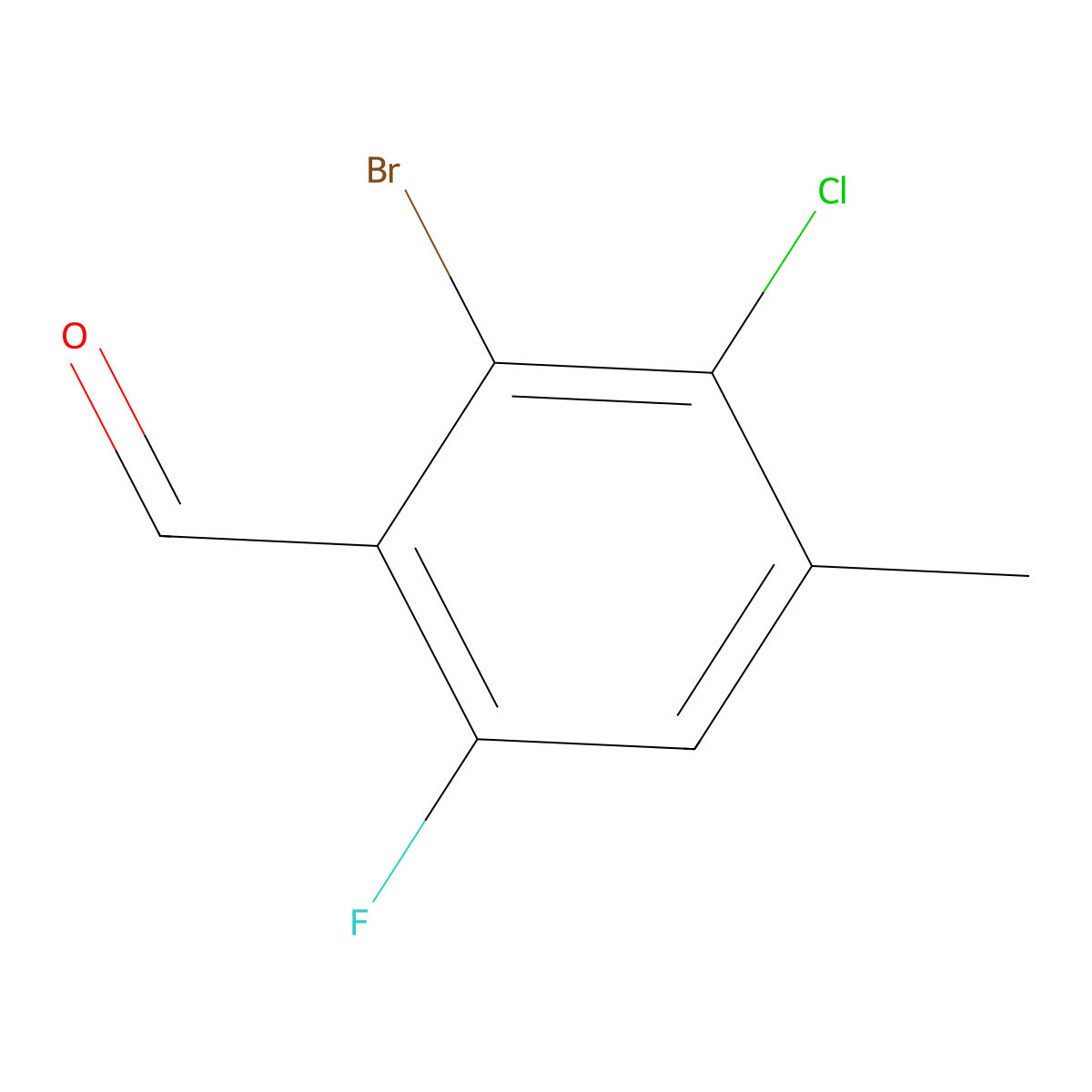 2-Bromo-3-chloro-6-fluoro-4-methylbenzaldehyde molecular structure, CAS 2368909-40-2