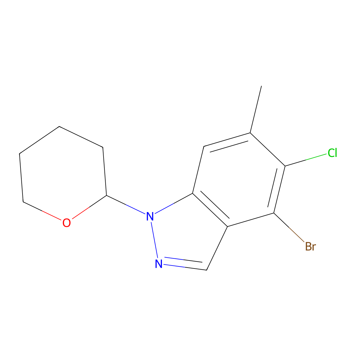 4-Bromo-5-chloro-6-methyl-1-tetrahydropyran-2-yl-indazole molecular structure, CAS 2368909-42-4