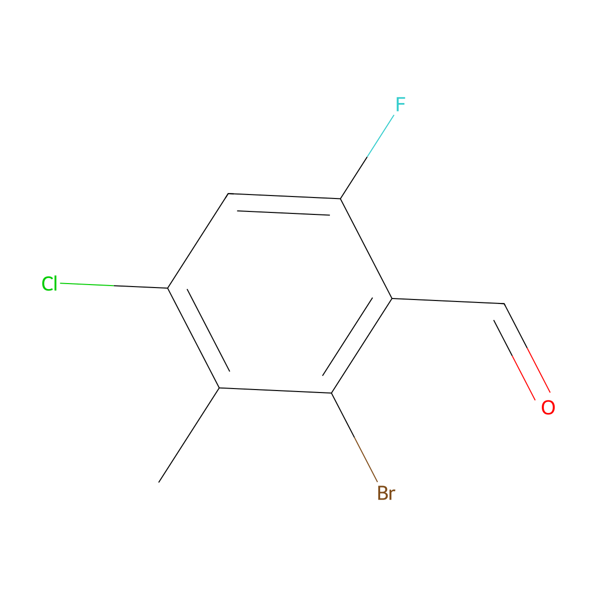 2-Bromo-4-chloro-6-fluoro-3-methylbenzaldehyde molecular structure, CAS 2368909-48-0