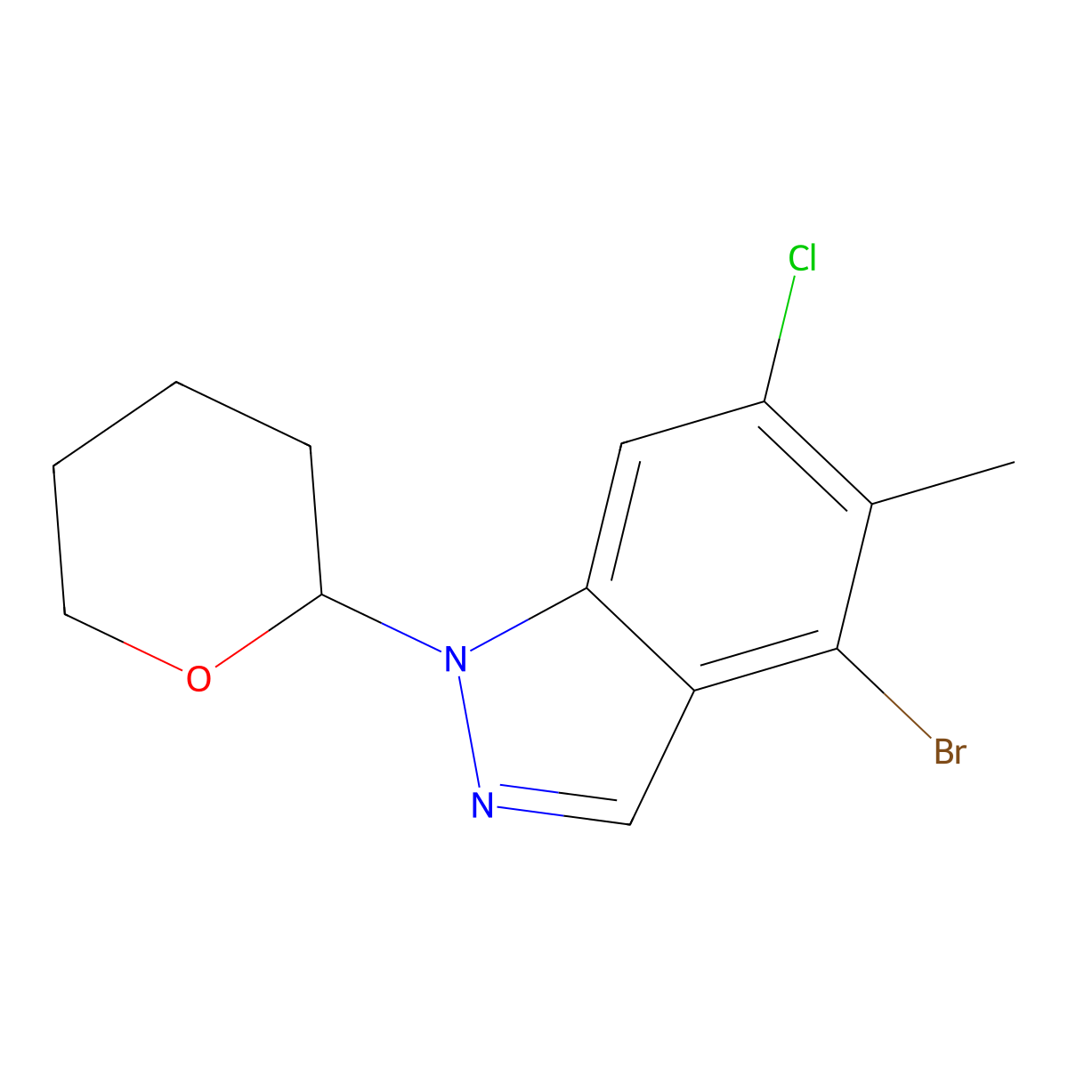 4-Bromo-6-chloro-5-methyl-1-tetrahydropyran-2-yl-indazole molecular structure, CAS 2368909-50-4