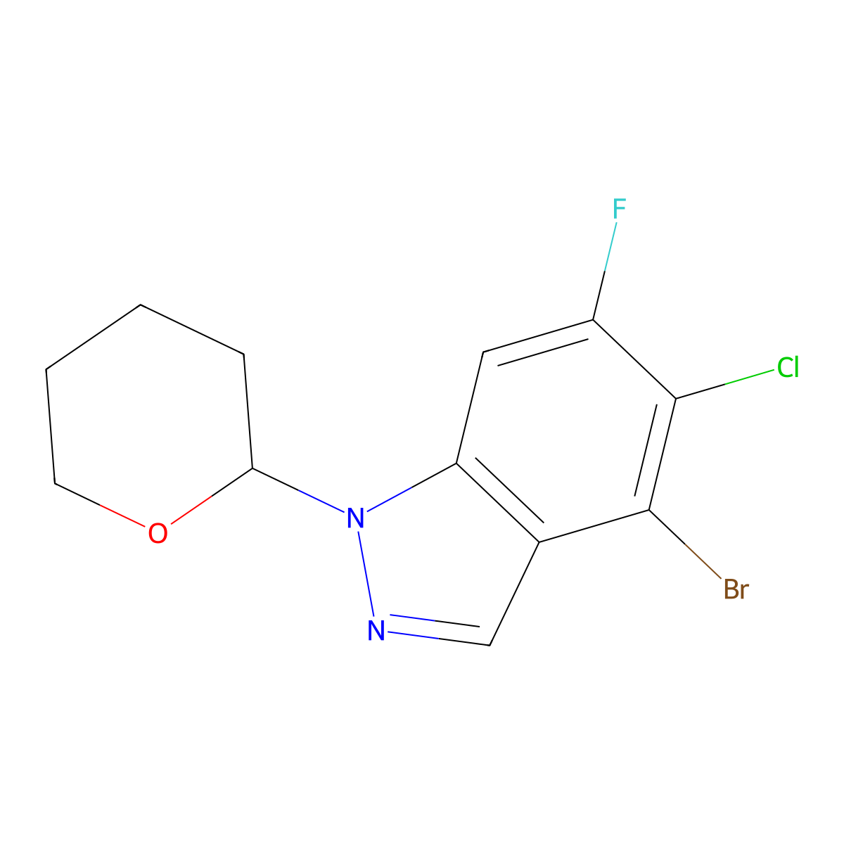 4-Bromo-5-chloro-6-fluoro-1-(tetrahydro-2H-pyran-2-yl)-1H-indazole molecular structure, CAS 2368909-56-0