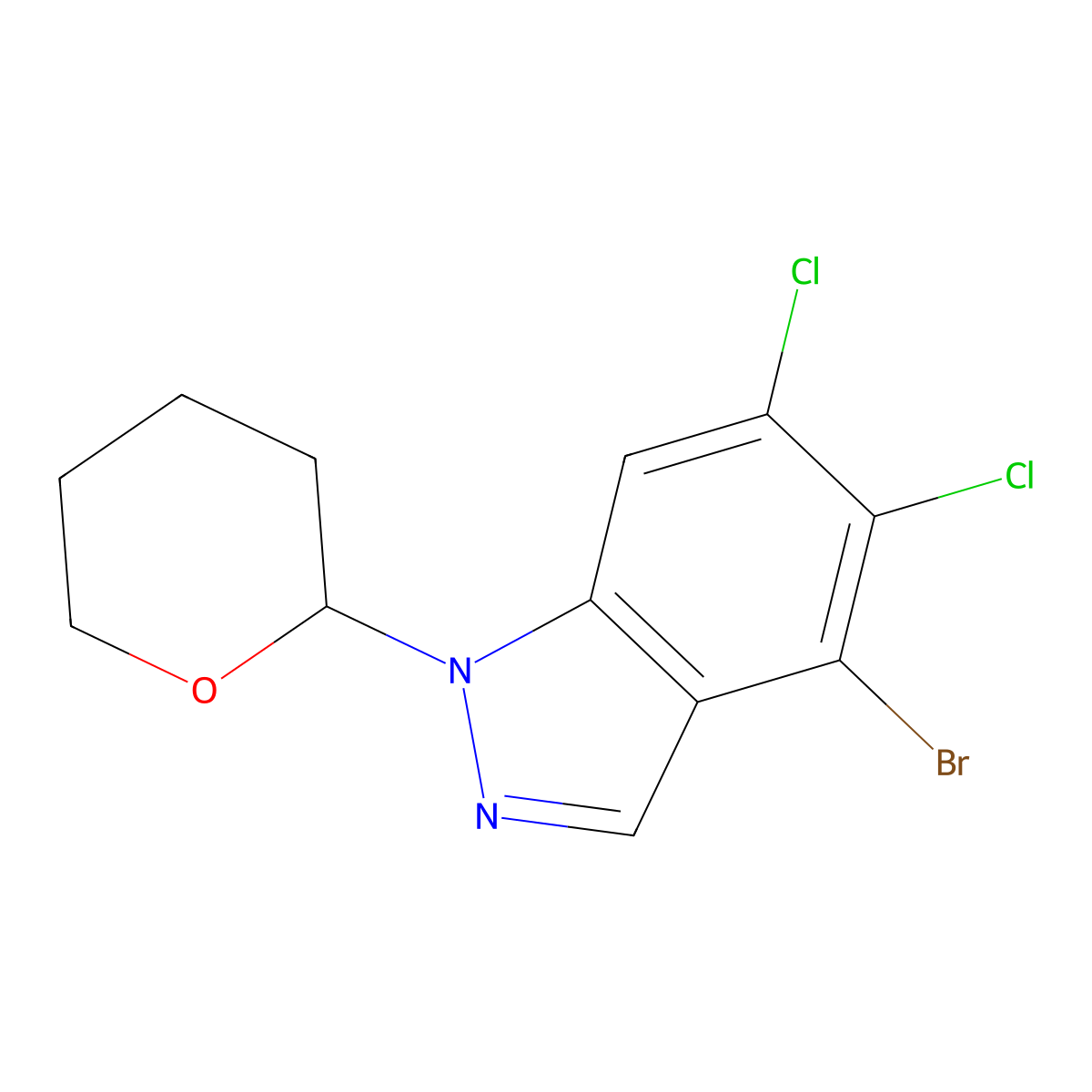 4-Bromo-5,6-dichloro-1-tetrahydropyran-2-YL-indazole molecular structure, CAS 2368910-23-8