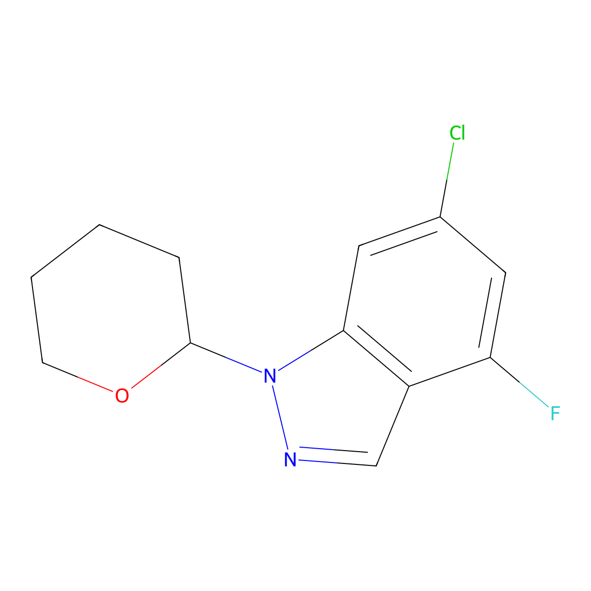 6-Chloro-4-fluoro-1-tetrahydropyran-2-YL-indazole molecular structure, CAS 2368910-25-0