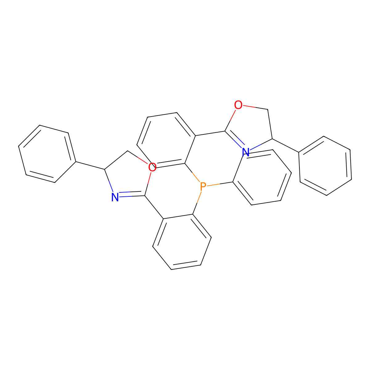 (4S,4'S)-2,2'-((Phenylphosphanediyl)bis(2,1-phenylene))bis(4-phenyl-4,5-dihydrooxazole) molecular structure, CAS 2368937-53-3