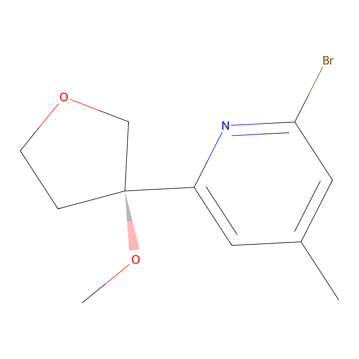 2-bromo-6-[(3S)-3-methoxytetrahydrofuran-3-yl]-4-methyl-pyridine molecular structure, CAS 2368946-04-5