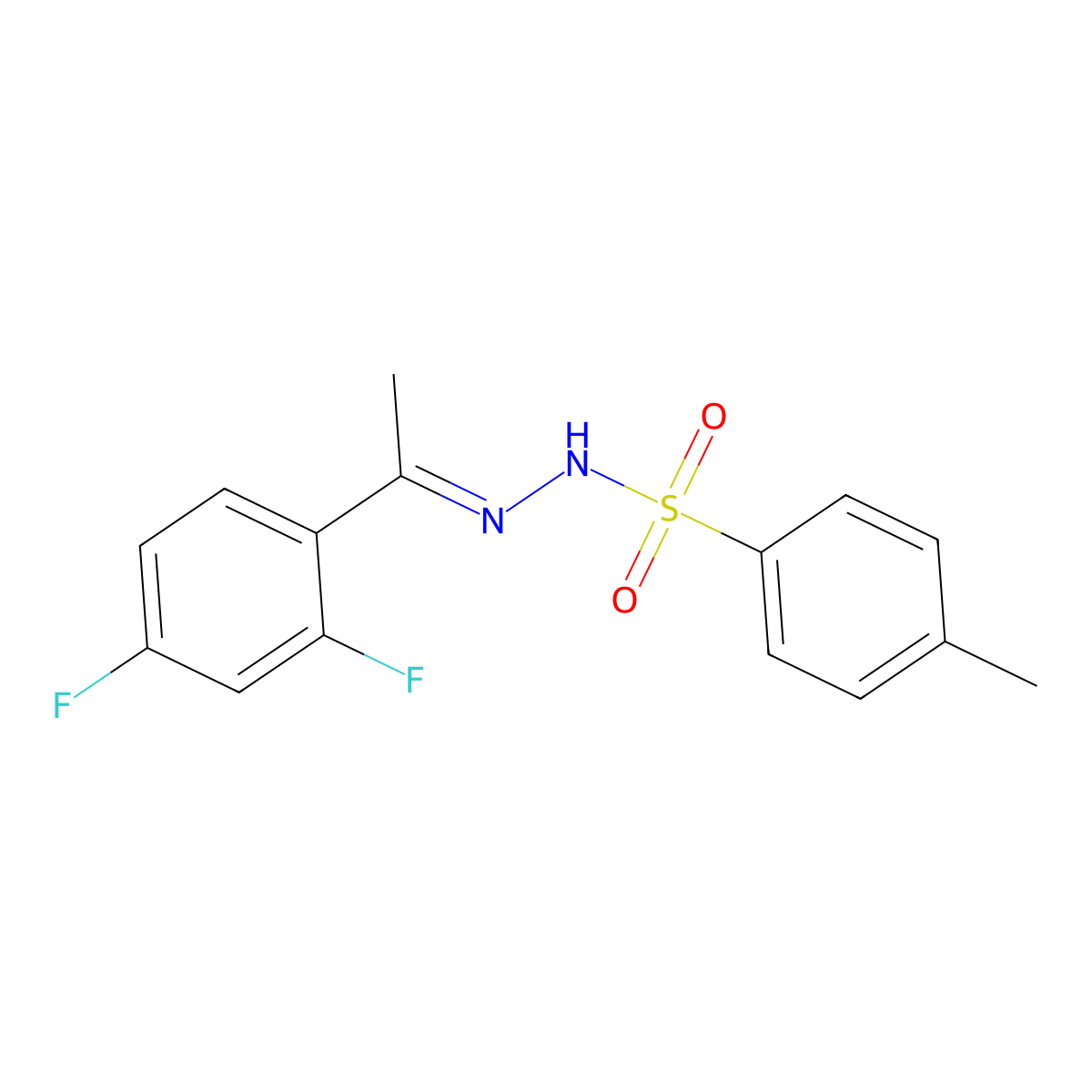 N-[(E)-1-(2,4-difluorophenyl)ethylideneamino]-4-methyl-benzenesulfonamide molecular structure, CAS 2369613-58-9