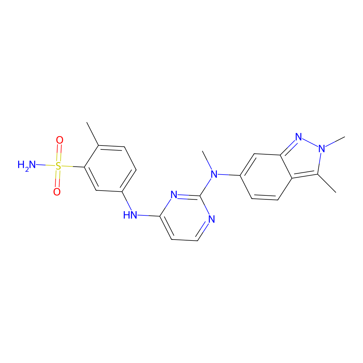 5-((2-((2,3-Dimethyl-2H-indazol-6-yl)(methyl)amino)pyrimidin-4-yl)amino)-2-methylbenzenesulfonamide molecular structure, CAS 2369664-19-5