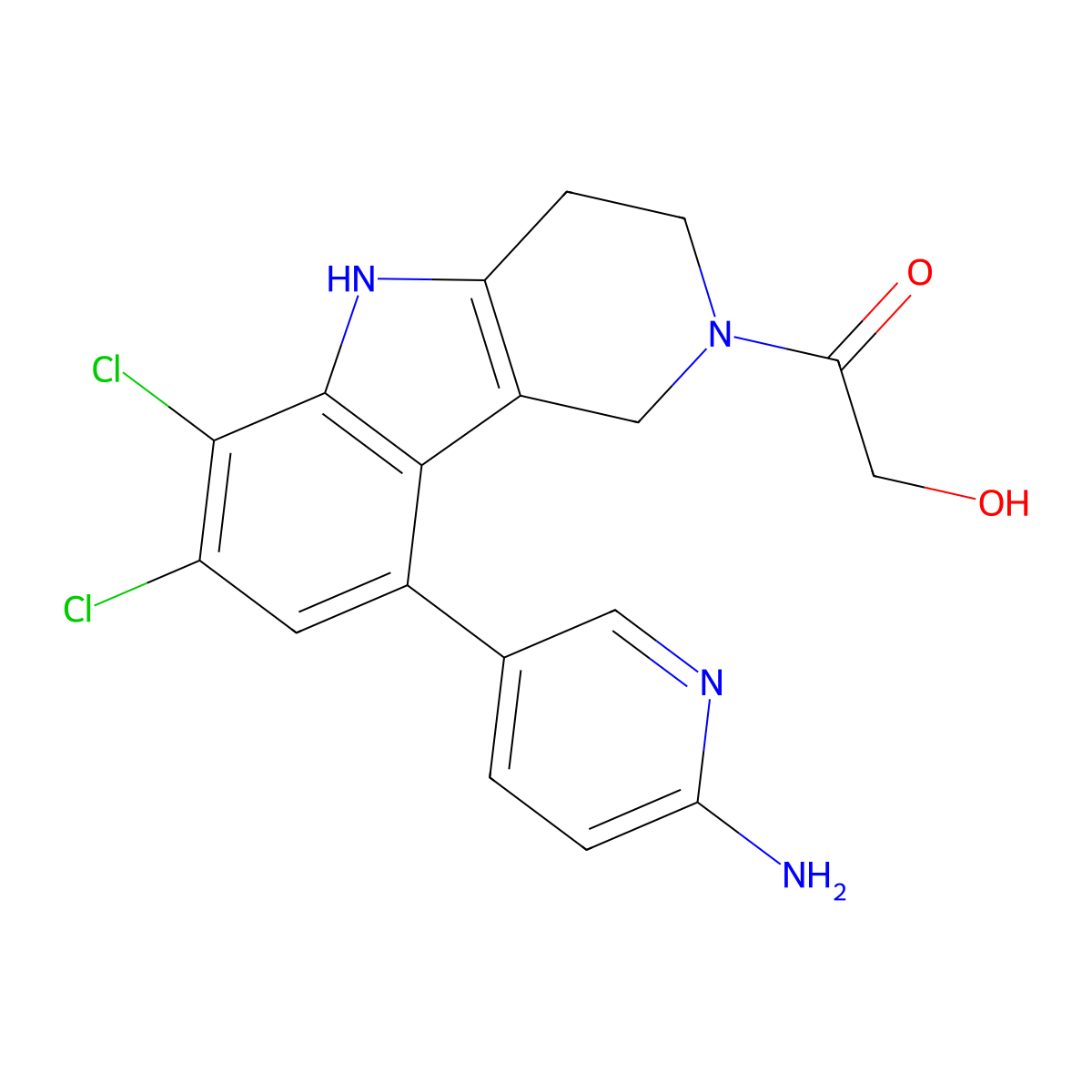 1-[9-(6-aminopyridin-3-yl)-6,7-dichloro-1,3,4,5-tetrahydro-2H-pyrido[4,3-b]indol-2-yl]-2-hydroxyethan-1-one molecular structure, CAS 2369751-30-2