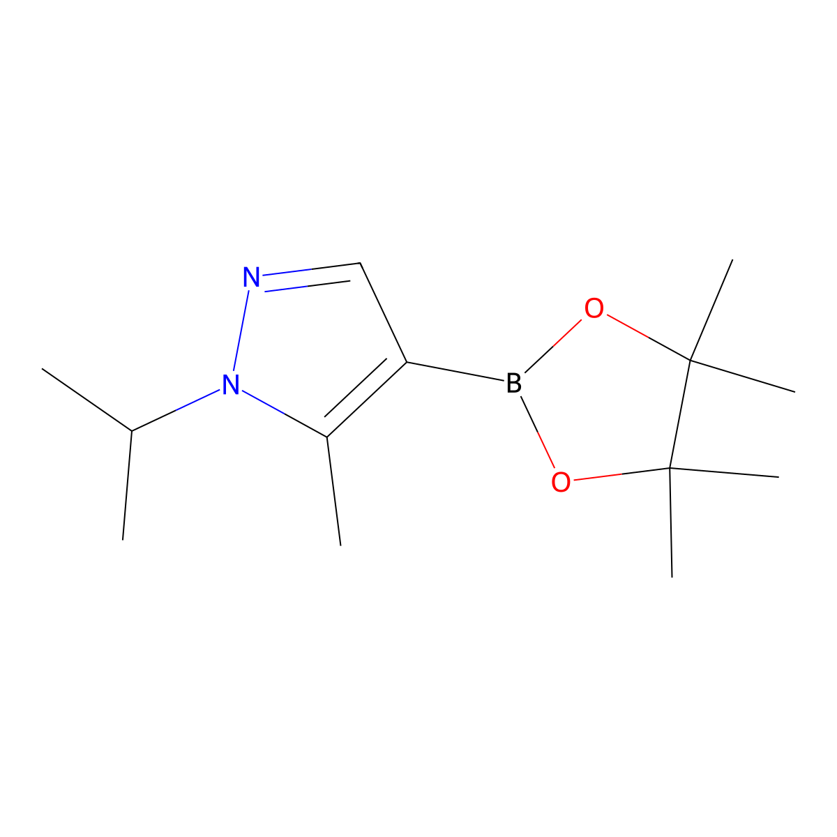 1-Isopropyl-5-methyl-4-(4,4,5,5-tetramethyl-1,3,2-dioxaborolan-2-yl)-1H-pyrazole molecular structure, CAS 2369772-09-6