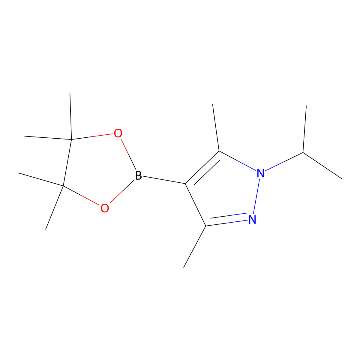 1-Isopropyl-3,5-dimethyl-4-(4,4,5,5-tetramethyl-1,3,2-dioxaborolan-2-yl)-1H-pyrazole molecular structure, CAS 2369772-12-1