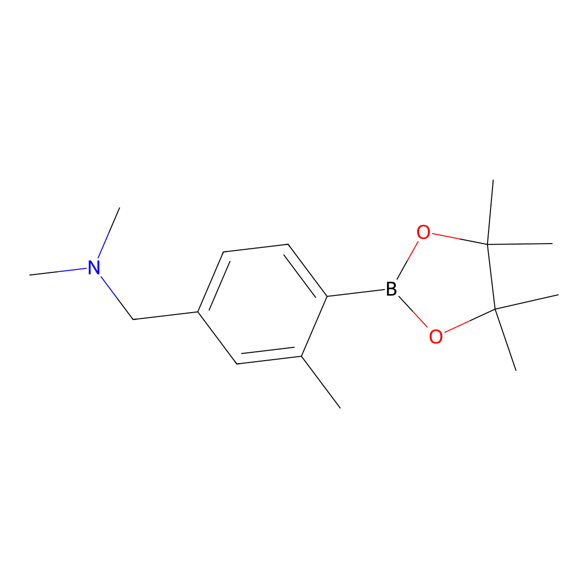 N,N-Dimethyl-1-(3-methyl-4-(4,4,5,5-tetramethyl-1,3,2-dioxaborolan-2-yl)phenyl)methanamine molecular structure, CAS 2369772-15-4