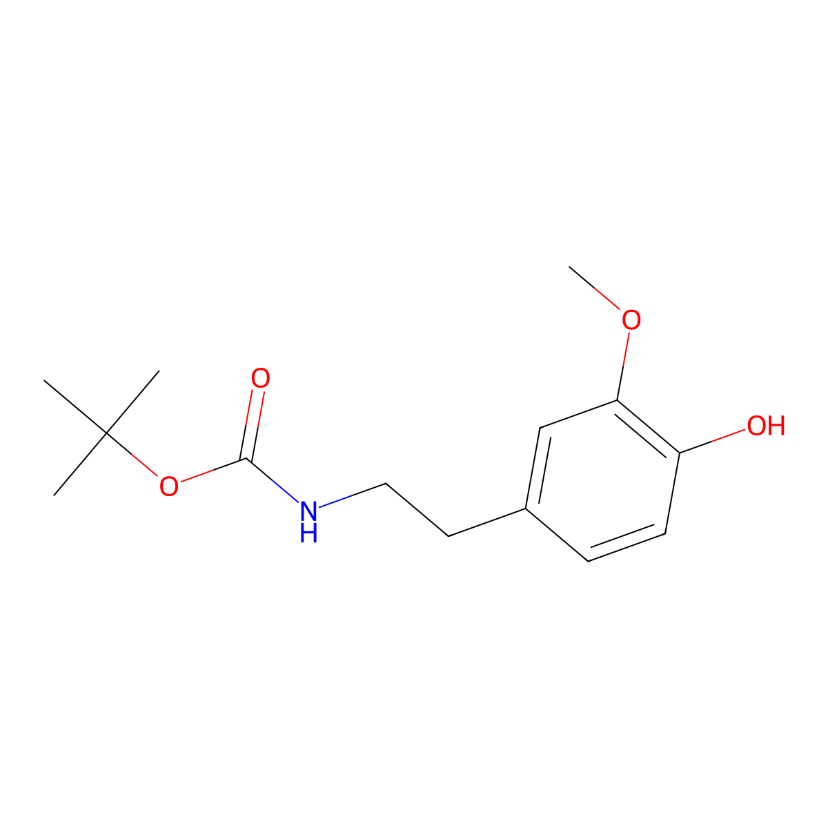 Tert-butyl 4-hydroxy-3-methoxyphenethylcarbamate molecular structure, CAS 23699-77-6