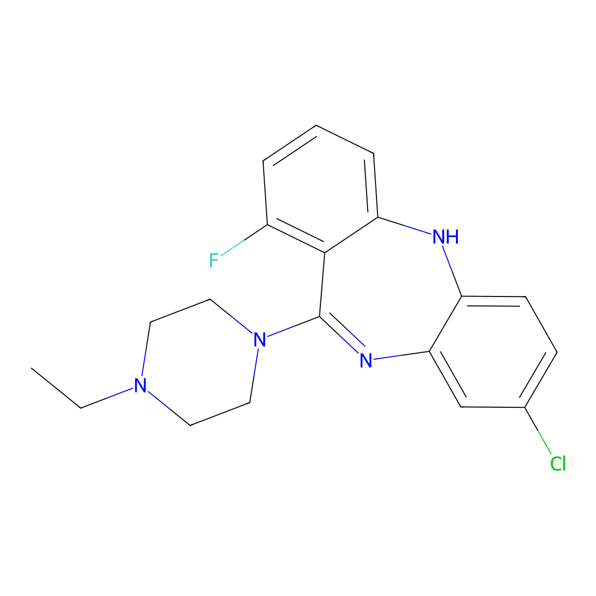 8-chloro-11-(4-ethylpiperazin-1-yl)-1-fluoro-5H-dibenzo[b,e][1,4]diazepine molecular structure, CAS 2369979-67-7