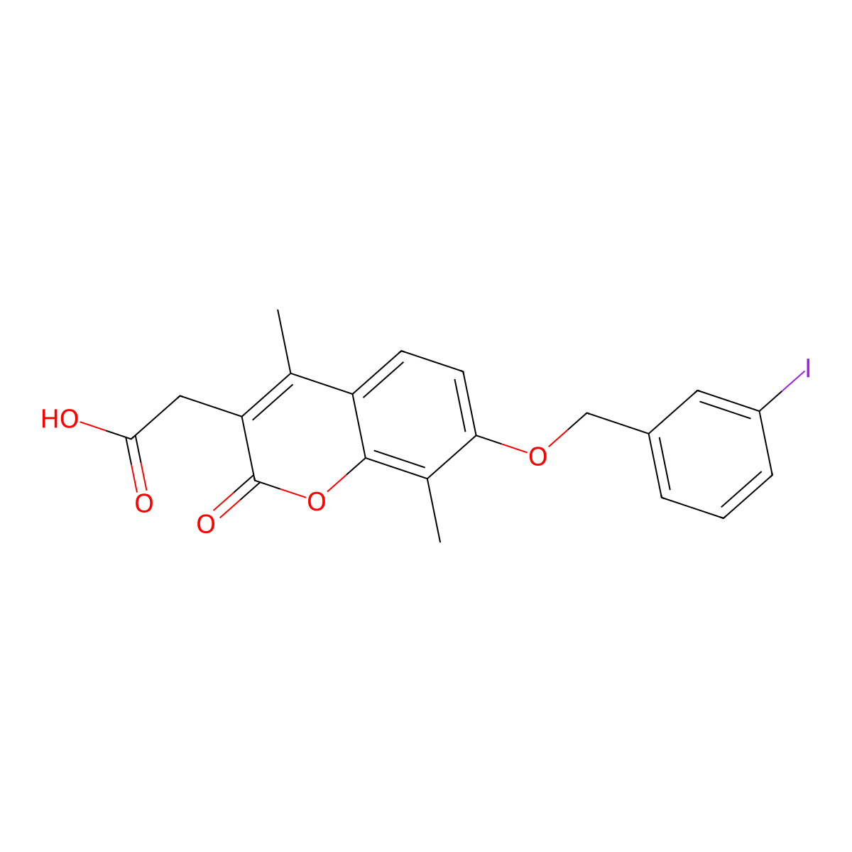 2-[7-[(3-Iodophenyl)methoxy]-4,8-dimethyl-2-oxochromen-3-yl]acetic acid molecular structure, CAS 2369983-43-5