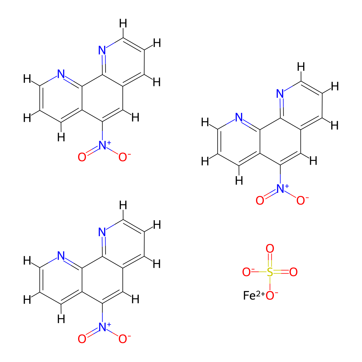Iron(2+), tris(5-nitro-1,10-phenanthroline-kappaN1,kappaN10)-, sulfate (1:1) molecular structure, CAS 23700-19-8