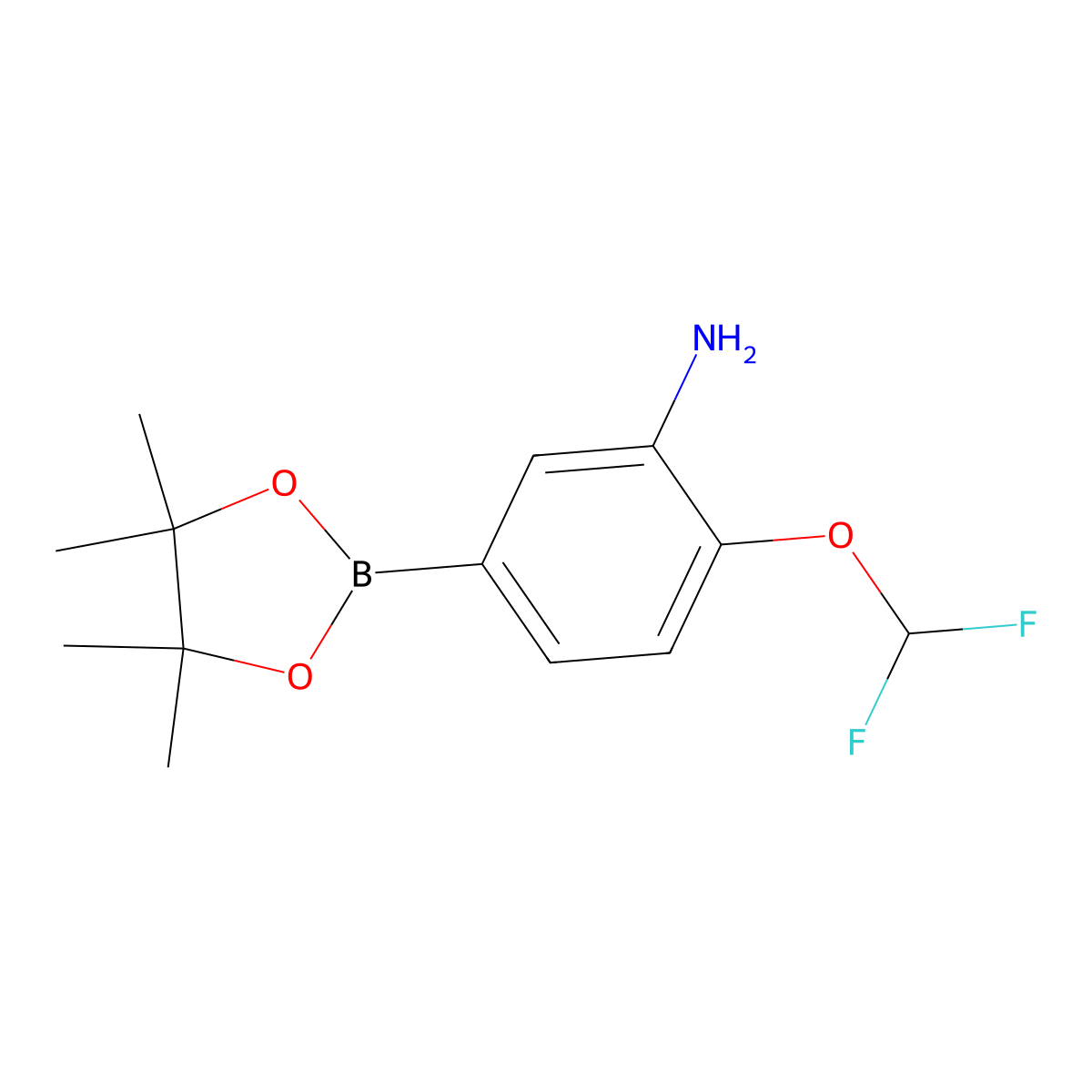 2-(Difluoromethoxy)-5-(4,4,5,5-tetramethyl-1,3,2-dioxaborolan-2-yl)aniline molecular structure, CAS 2370026-61-0
