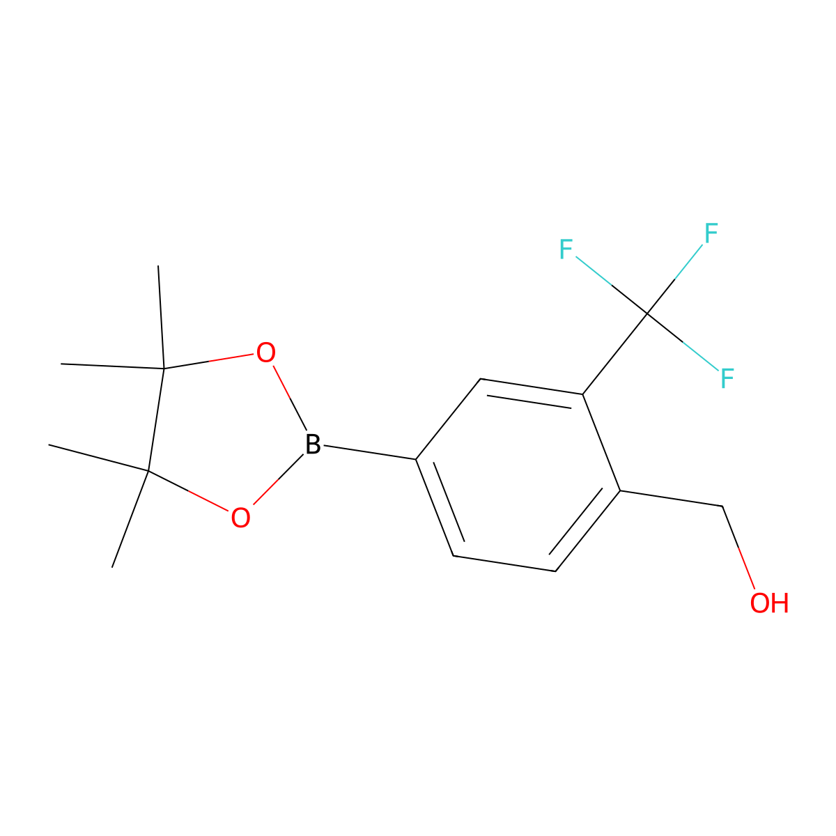 (4-(4,4,5,5-Tetramethyl-1,3,2-dioxaborolan-2-yl)-2-(trifluoromethyl)phenyl)methanol molecular structure, CAS 2370026-77-8