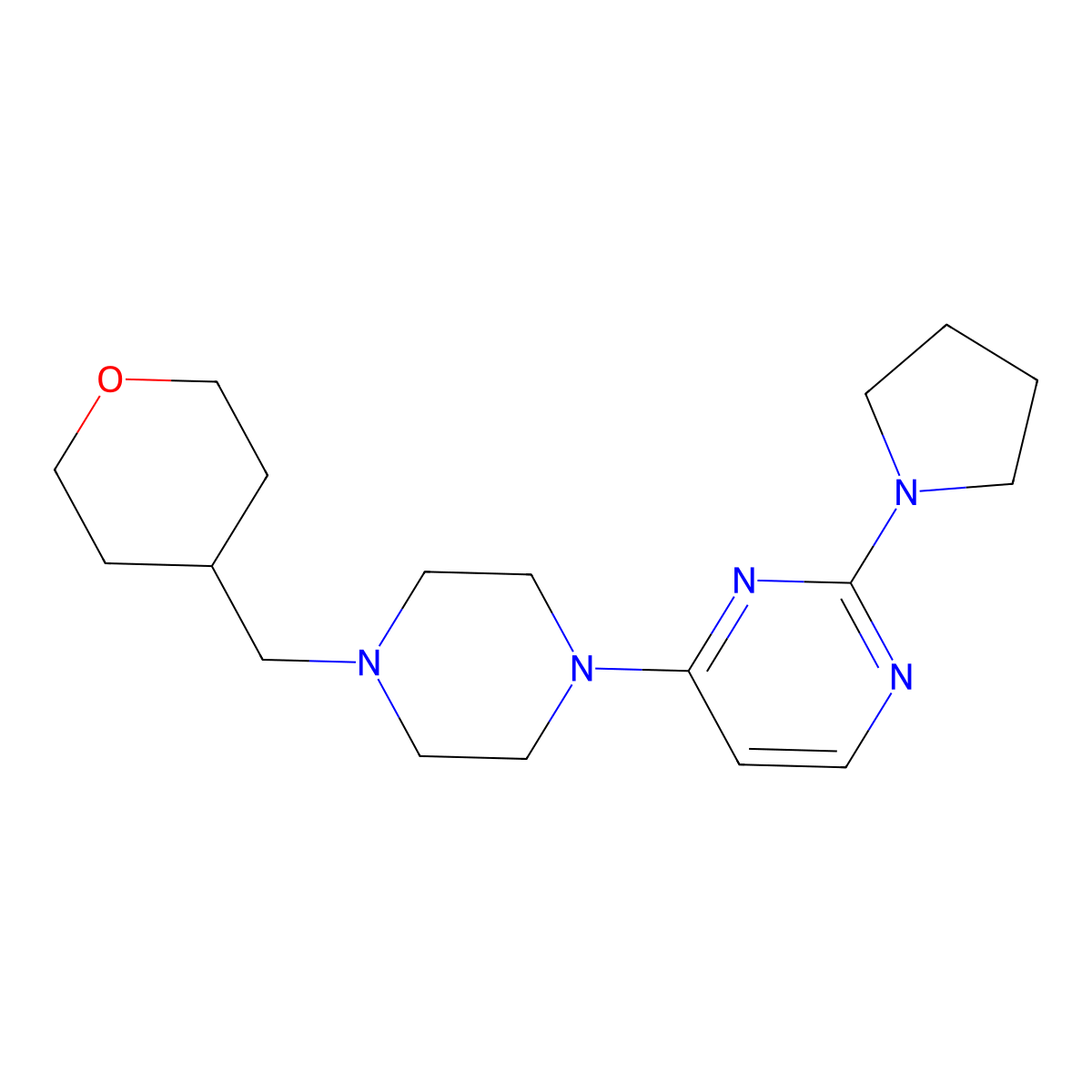 4-{4-[(Oxan-4-yl)methyl]piperazin-1-yl}-2-(pyrrolidin-1-yl)pyrimidine molecular structure, CAS 2370628-66-1