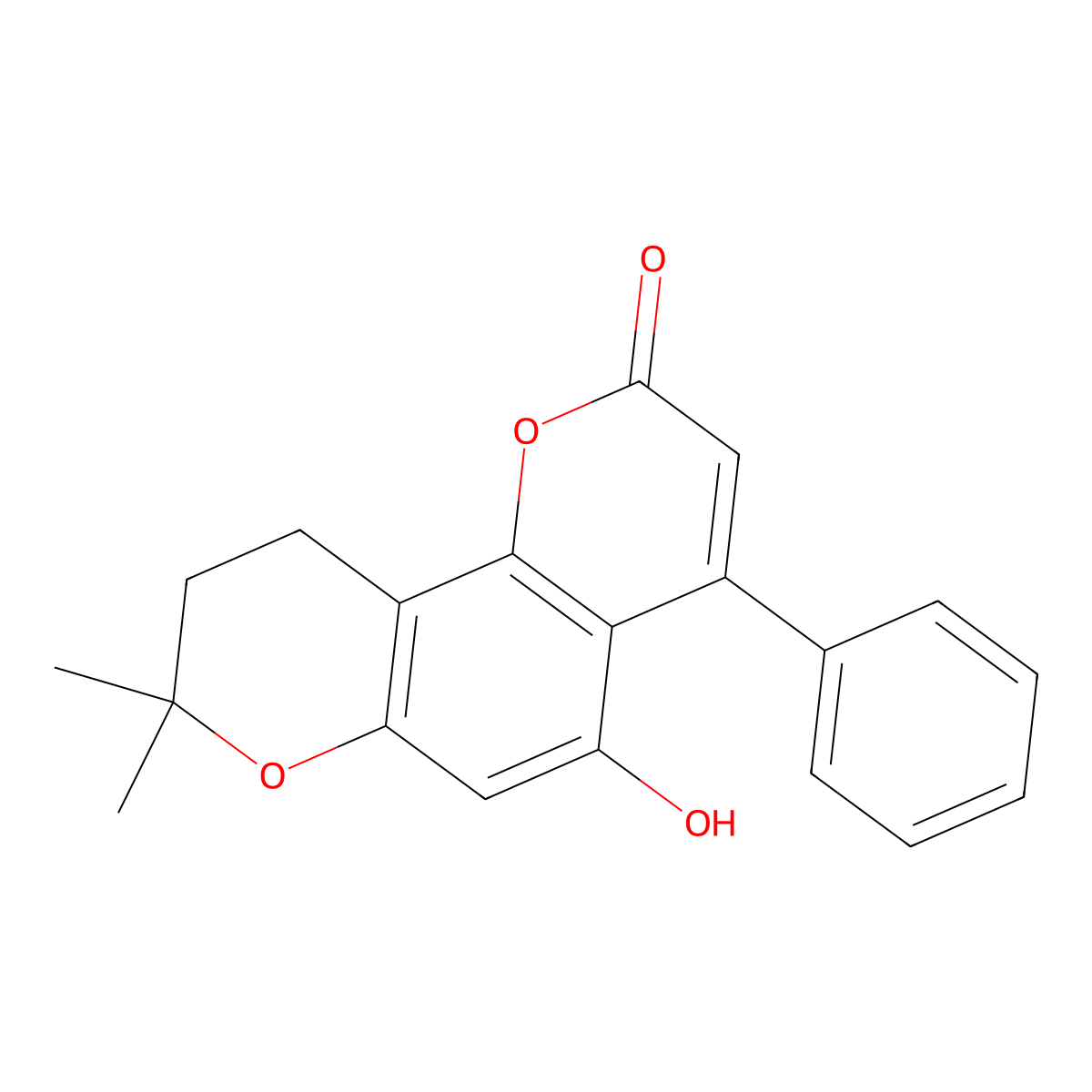 5-Hydroxy-8,8-dimethyl-4-phenyl-9,10-dihydropyrano[2,3-h]chromen-2-one molecular structure, CAS 23708-08-9