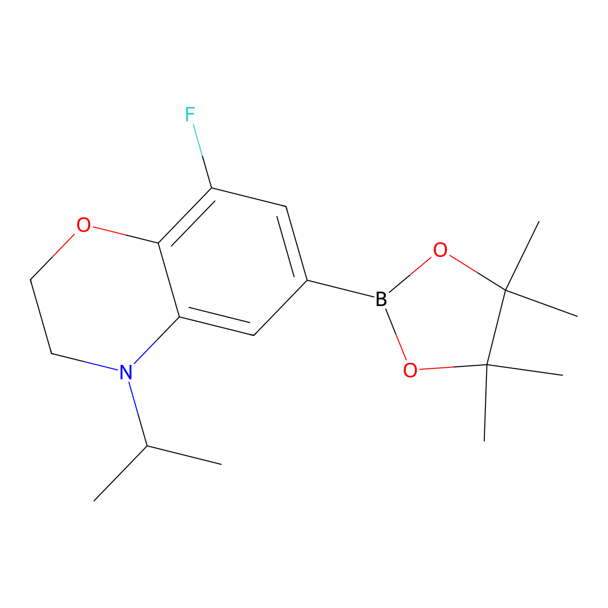 8-fluoro-4-isopropyl-6-(4,4,5,5-tetramethyl-1,3,2-dioxaborolan-2-yl)-3,4-dihydro-2H-benzo[b][1,4]oxazine molecular structure, CAS 2370912-00-6