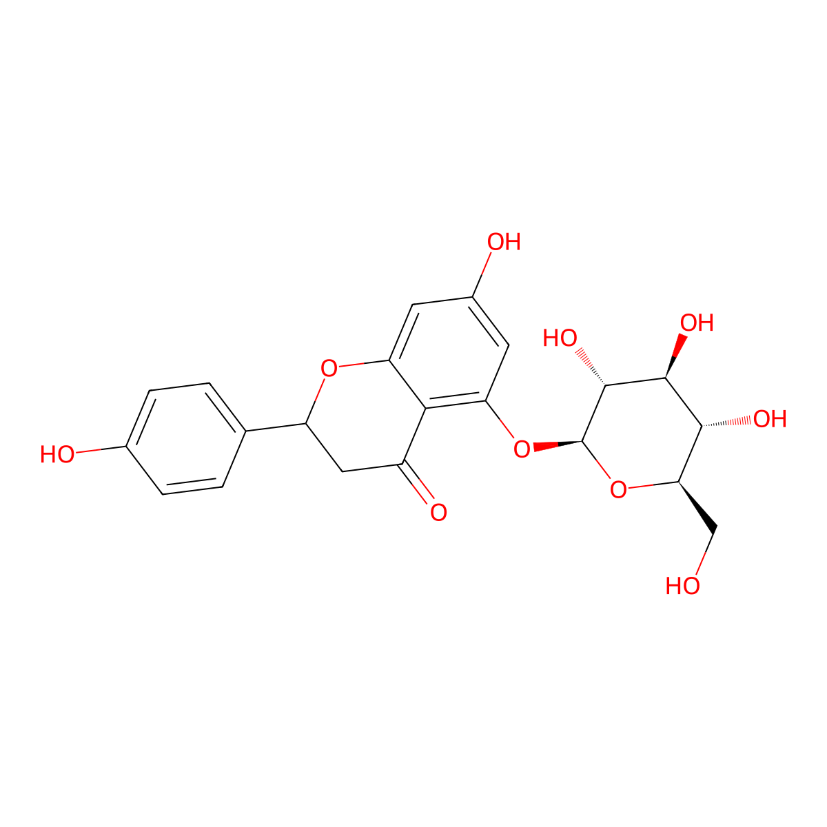 7-hydroxy-2-(4-hydroxyphenyl)-5-((2S,3R,4S,5S,6R)-3,4,5-trihydroxy-6-(hydroxymethyl)oxan-2-yl)oxy-2,3-dihydrochromen-4-one molecular structure, CAS 23711-00-4