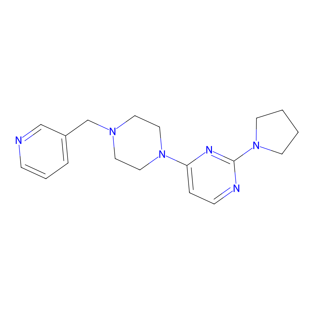 4-{4-[(Pyridin-3-yl)methyl]piperazin-1-yl}-2-(pyrrolidin-1-yl)pyrimidine molecular structure, CAS 2371848-40-5