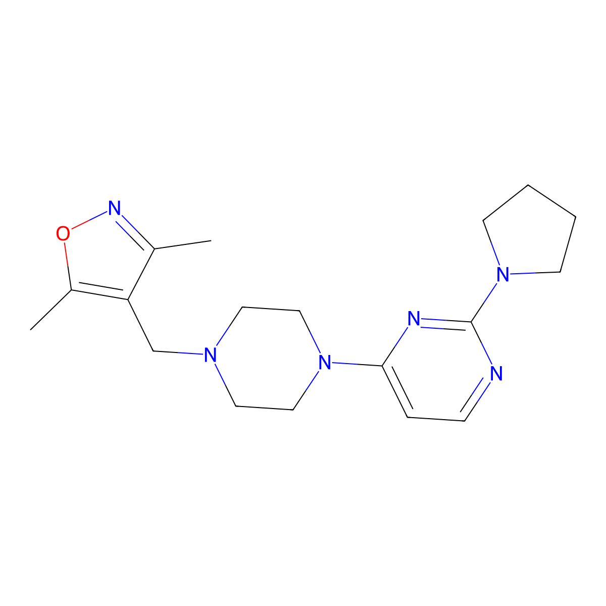 4-{4-[(3,5-Dimethyl-1,2-oxazol-4-yl)methyl]piperazin-1-yl}-2-(pyrrolidin-1-yl)pyrimidine molecular structure, CAS 2372227-36-4