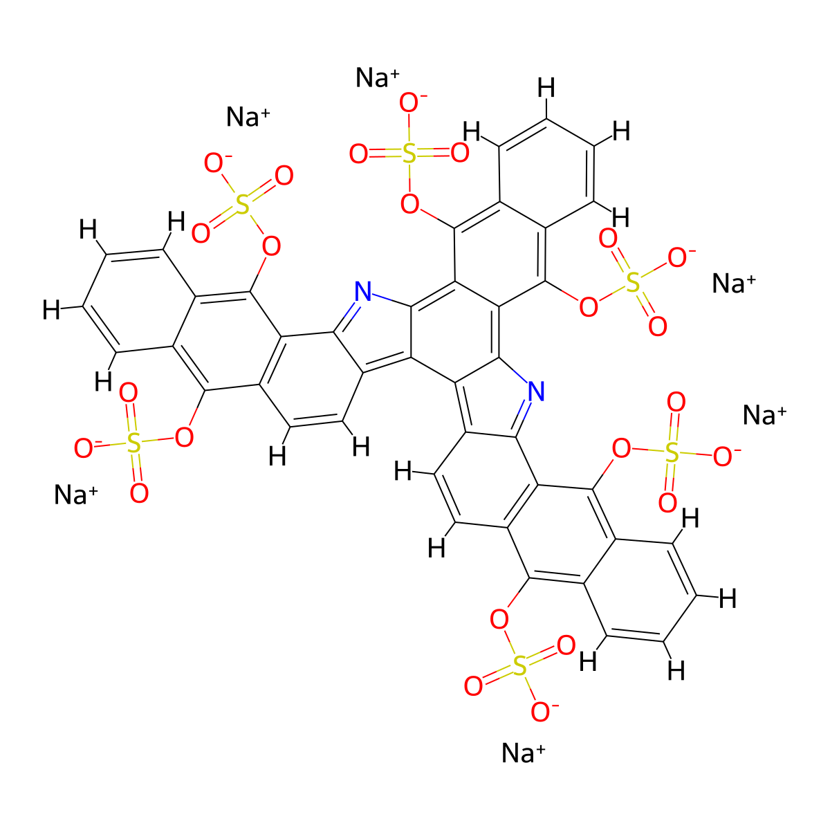 Hexasodium naphth[2',3':6,7]indolo[2,3-c]dinaphtho[2,3-a:2',3'-i]carbazole-5,10,15,17,22,24-hexyl hexasulphate molecular structure, CAS 23725-15-7