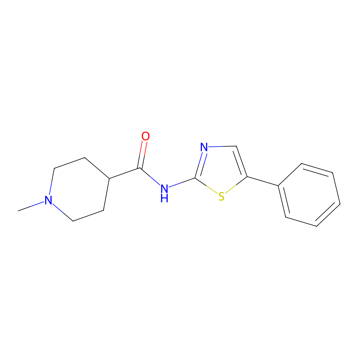 1-Methyl-N-(5-phenylthiazol-2-yl)piperidine-4-carboxamide molecular structure, CAS 2373065-59-7