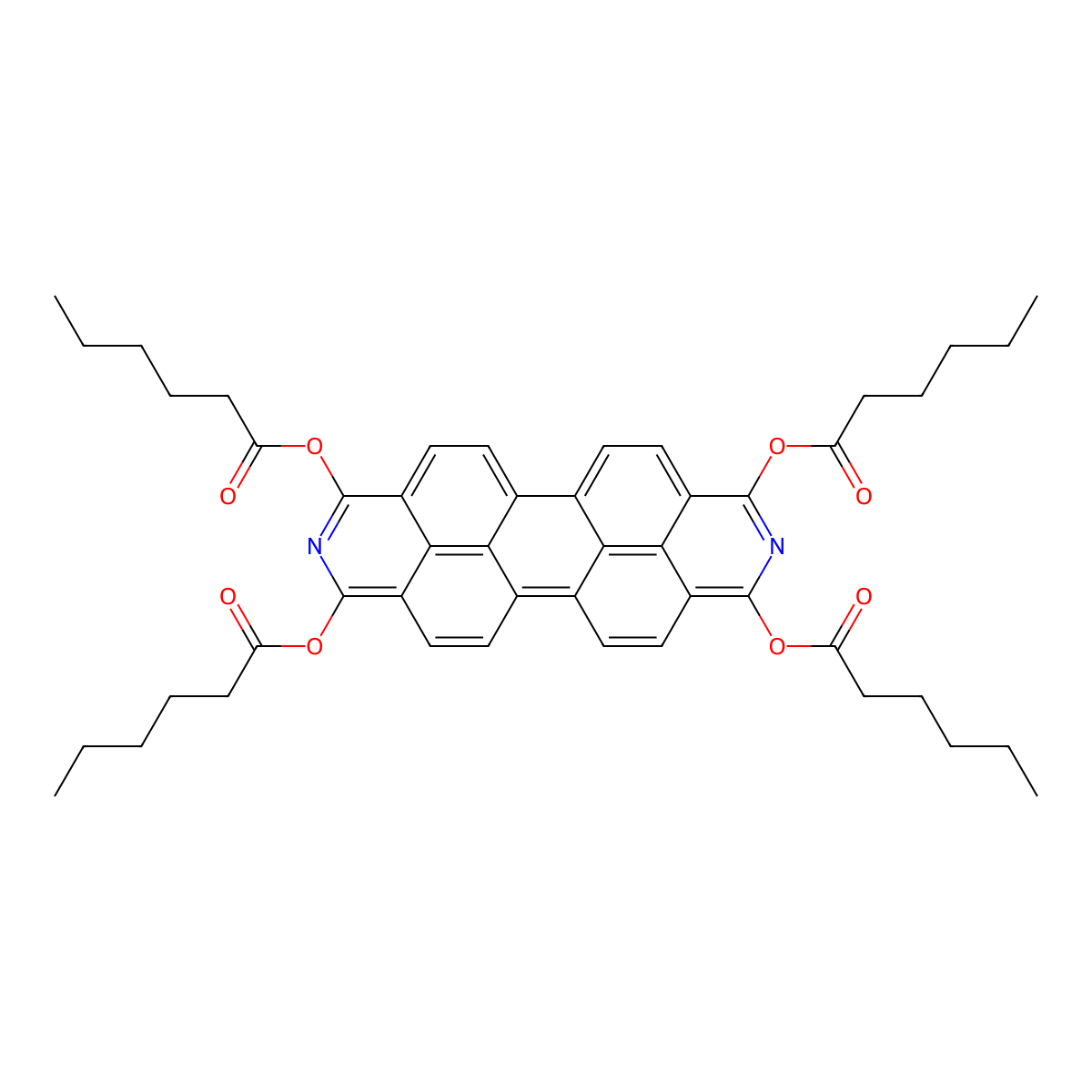 Anthra[2,1,9-def:6,5,10-d'e'f']diisoquinoline-1,3,8,10-tetrayl tetrahexanoate molecular structure, CAS 2373137-59-6