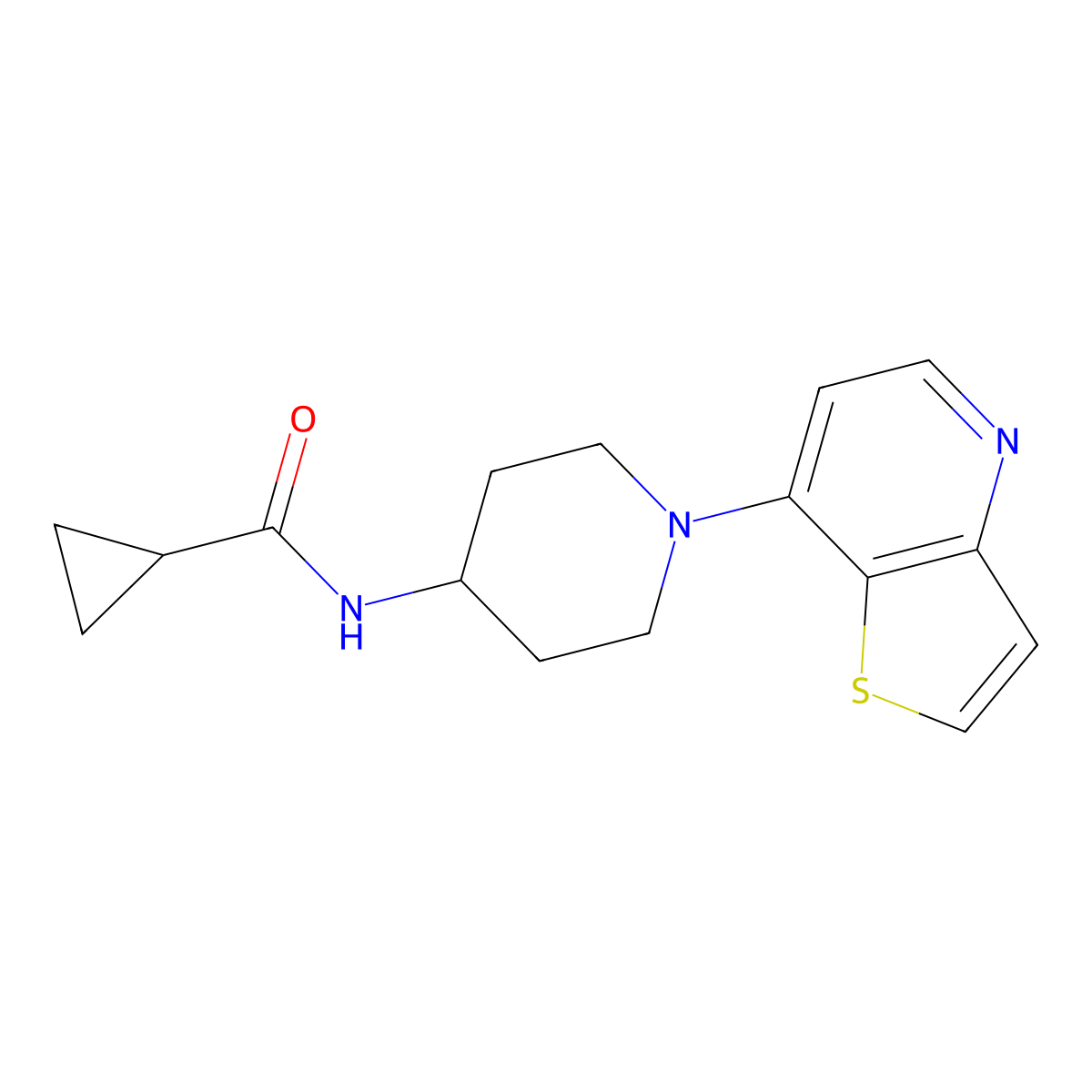 N-(1-{thieno[3,2-b]pyridin-7-yl}piperidin-4-yl)cyclopropanecarboxamide molecular structure, CAS 2373155-01-0