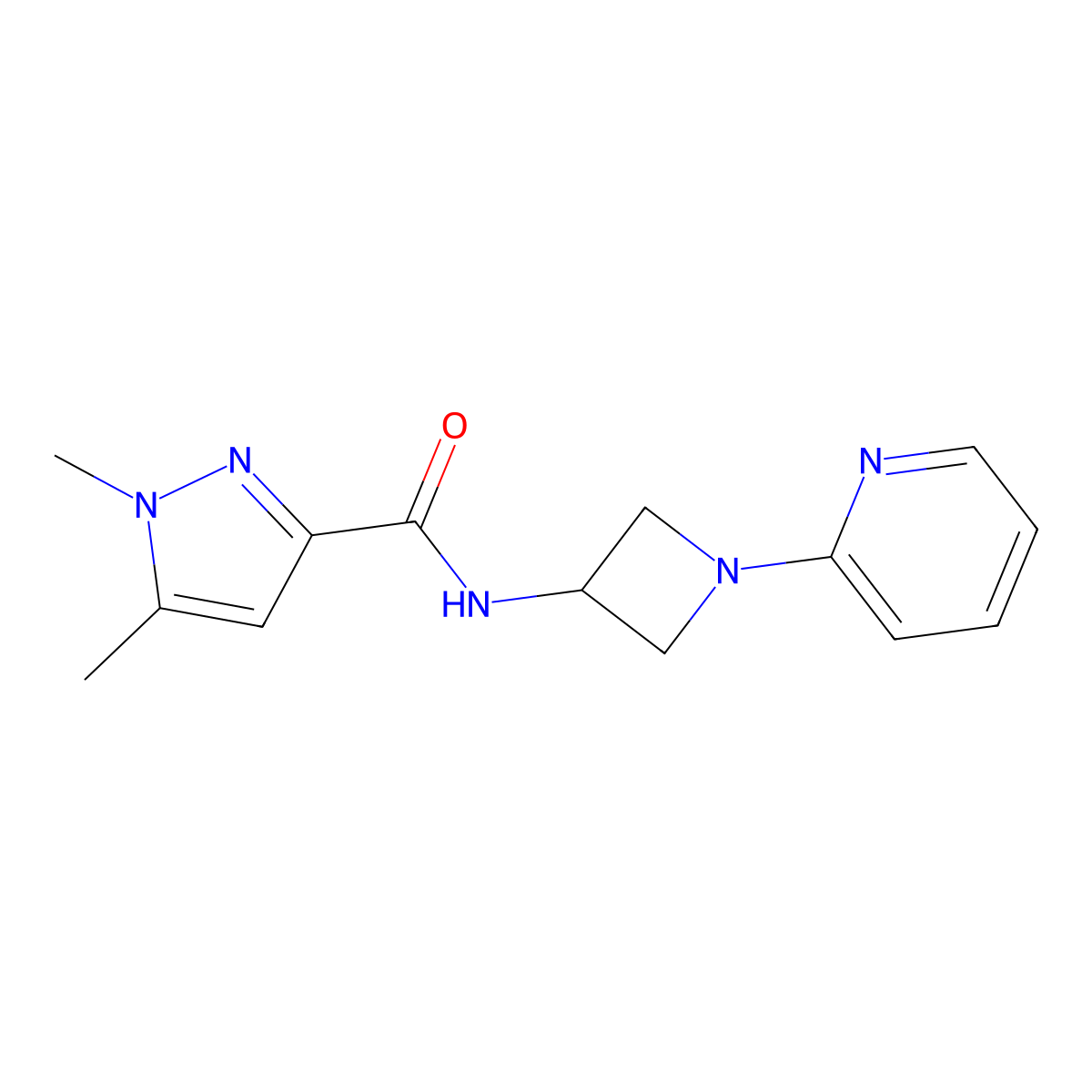 1,5-dimethyl-N-[1-(pyridin-2-yl)azetidin-3-yl]-1H-pyrazole-3-carboxamide molecular structure, CAS 2373256-35-8