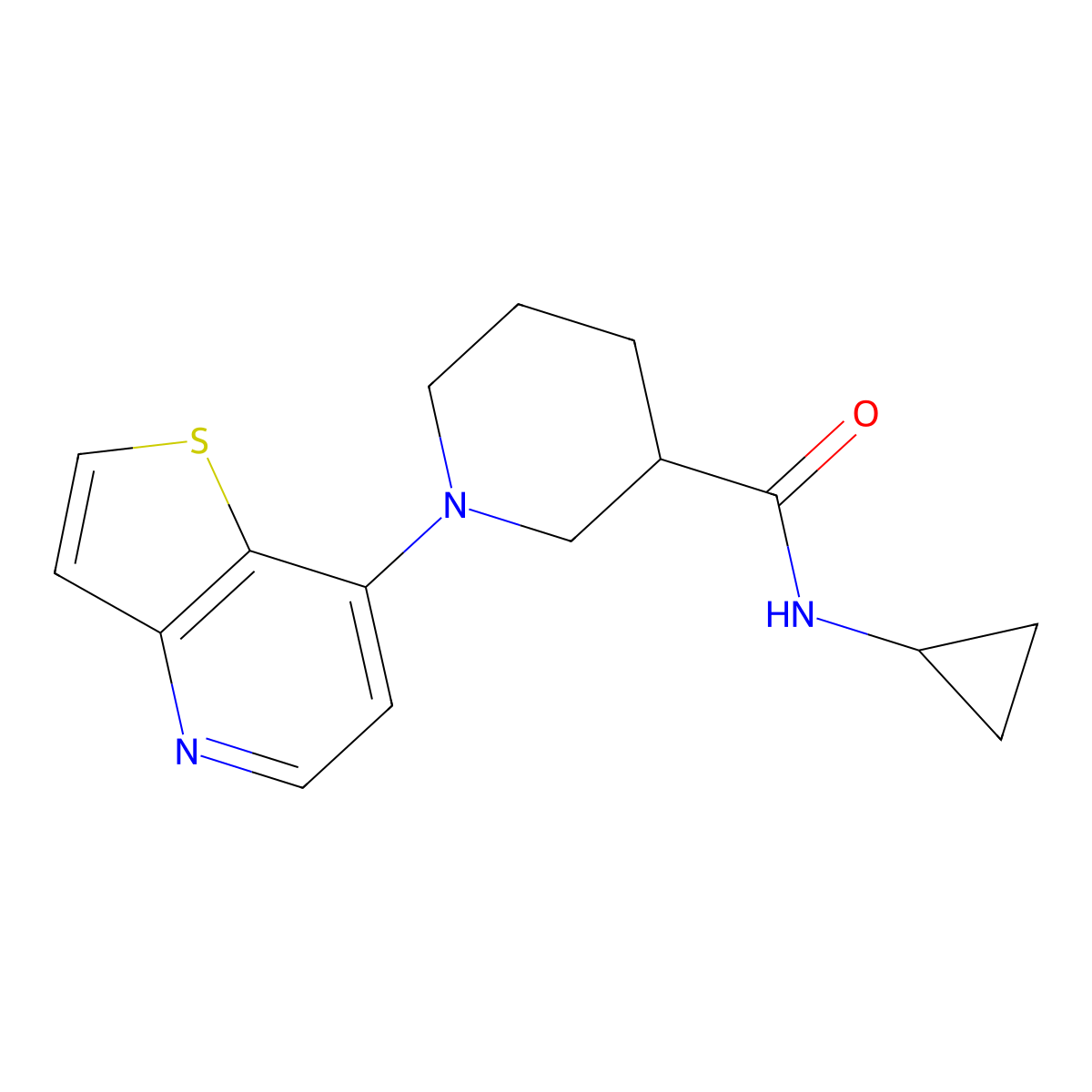 N-cyclopropyl-1-{thieno[3,2-b]pyridin-7-yl}piperidine-3-carboxamide molecular structure, CAS 2373292-44-3