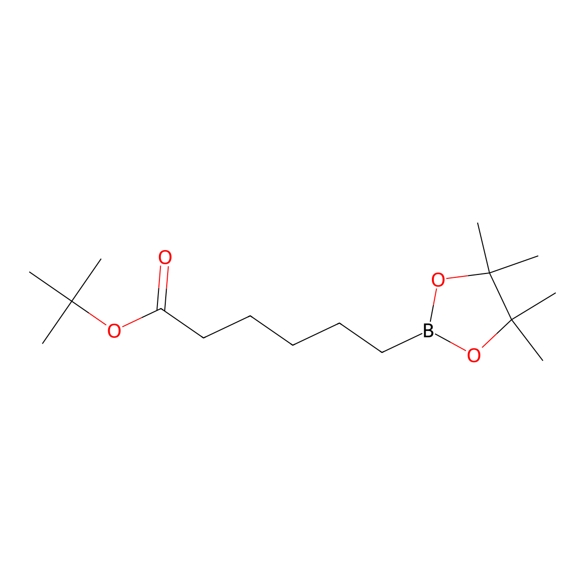 tert-Butyl 6-(tetramethyl-1,3,2-dioxaborolan-2-yl)hexanoate molecular structure, CAS 2373347-25-0