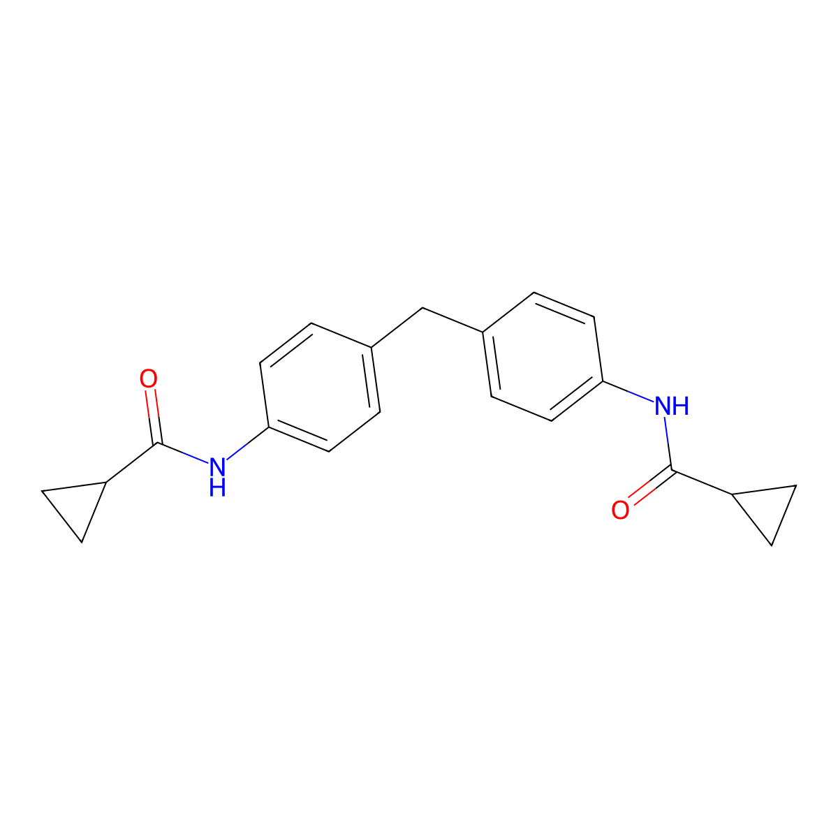 N-[4-[[4-(cyclopropanecarbonylamino)phenyl]methyl]phenyl]cyclopropanecarboxamide molecular structure, CAS 23737-36-2