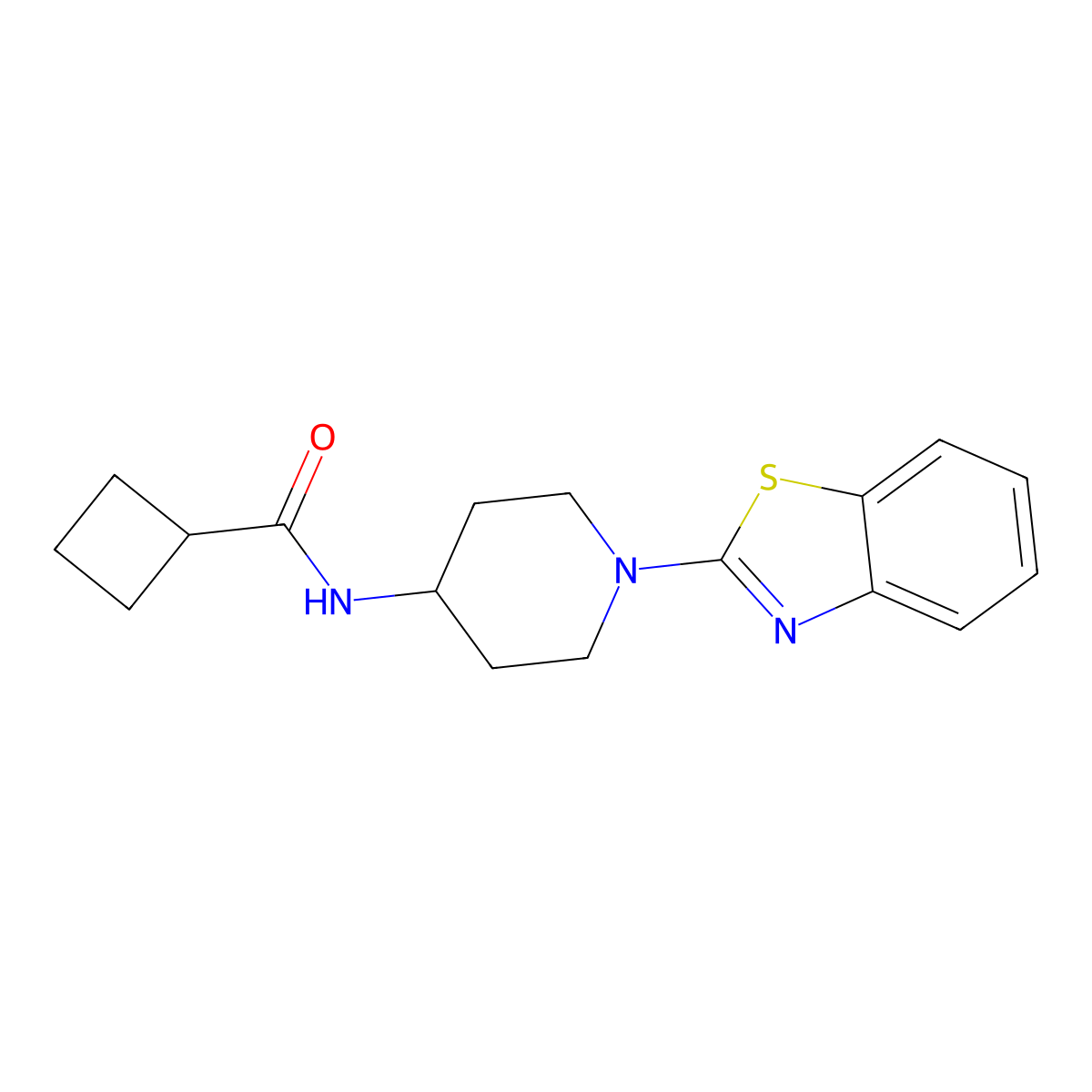 N-[1-(1,3-benzothiazol-2-yl)piperidin-4-yl]cyclobutanecarboxamide molecular structure, CAS 2373884-95-6